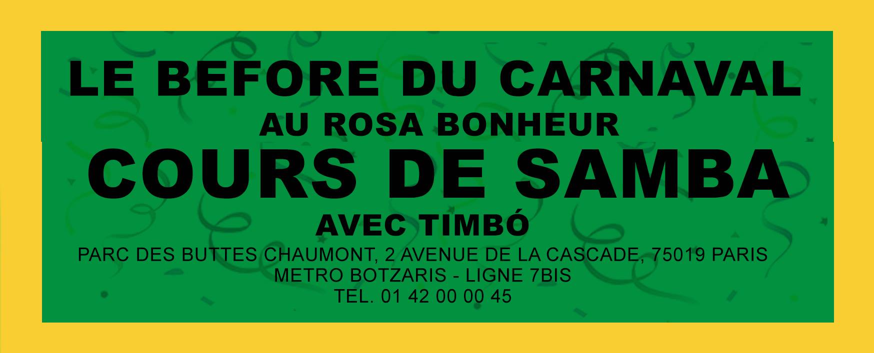 LE BEFORE DU CARNAVAL Cours de Samba