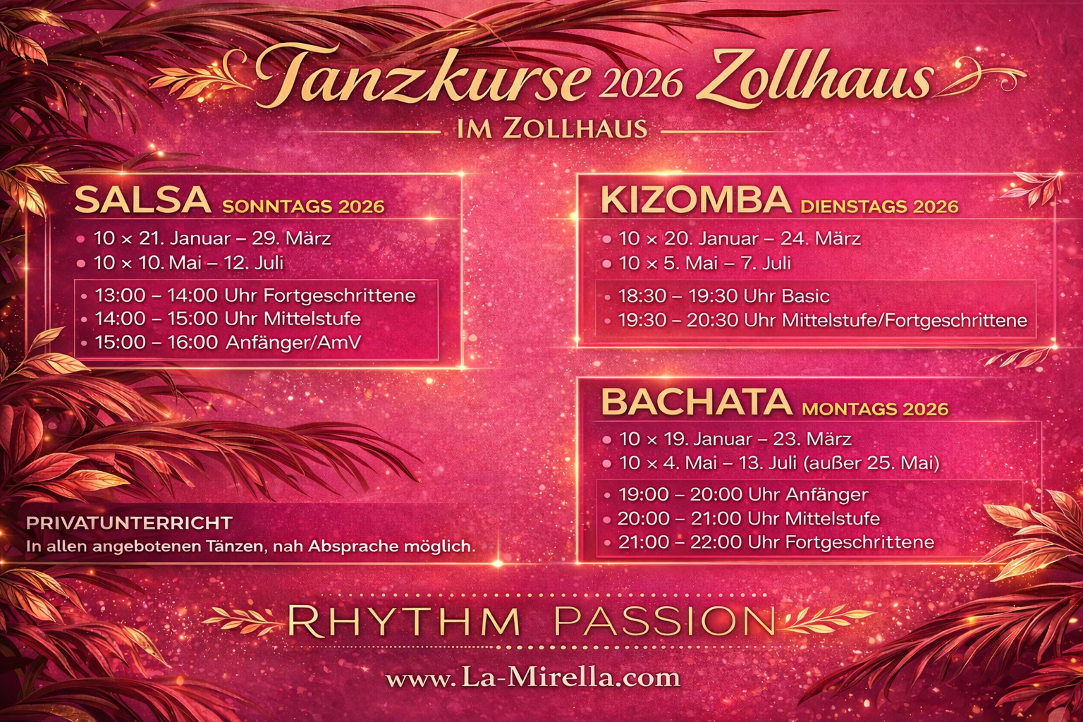 Rhythm & Passion Tanzkurse 2026 im Zollhaus bei Dรผsseldorf