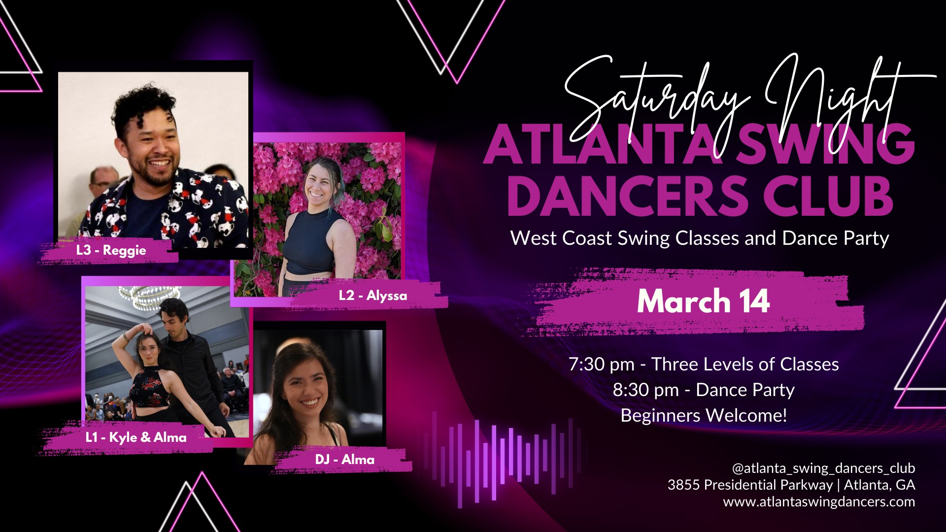 ASDC West Coast Swing Classes and Dance Party Saturday March 14