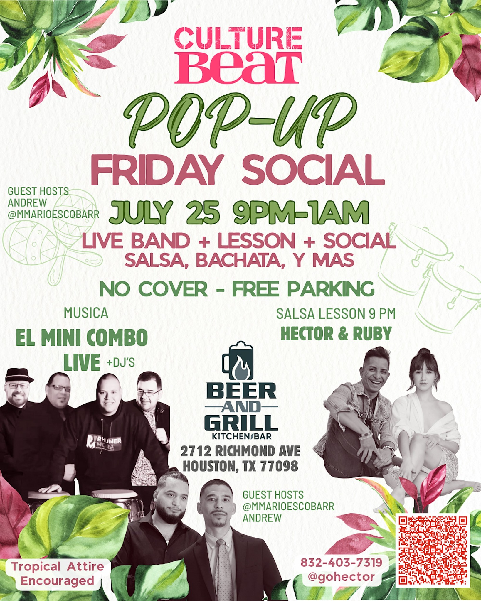 Culture Beat Pop-Up FRIDAY SOCIAL LIVE BAND Salsa y Bachata FREE!