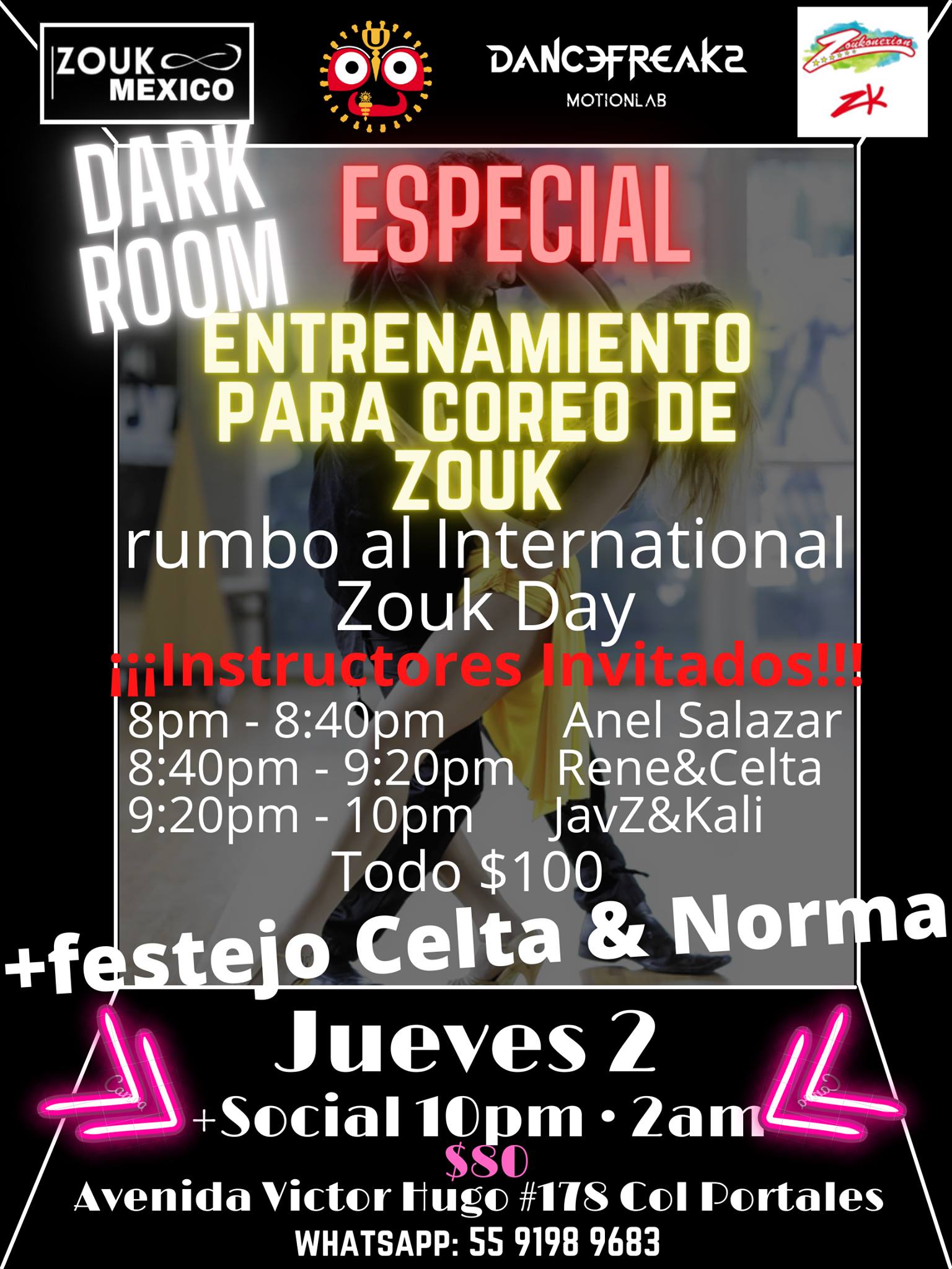 Dark ROOM Social- Kizomba y ZOUK + entrenamiento coreográfico rumbo al International Zouk Day