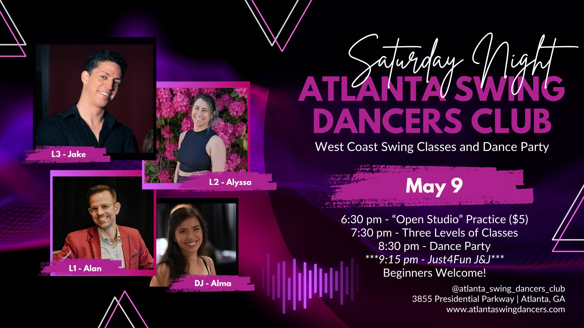ASDC West Coast Swing Classes and Dance Party Saturday May 9