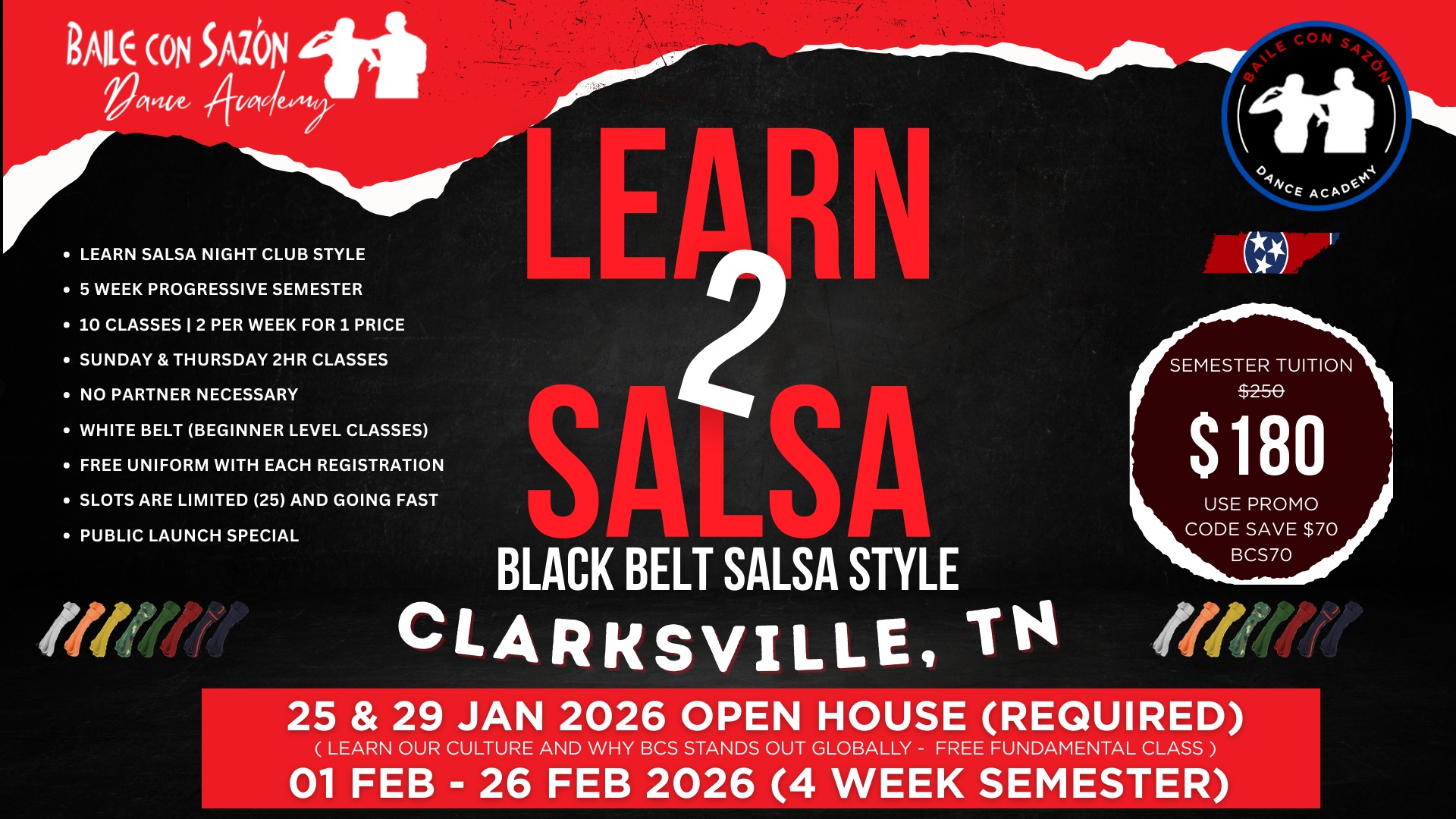 Black Belt Salsa On2 Class Open House - Clarksville, TN