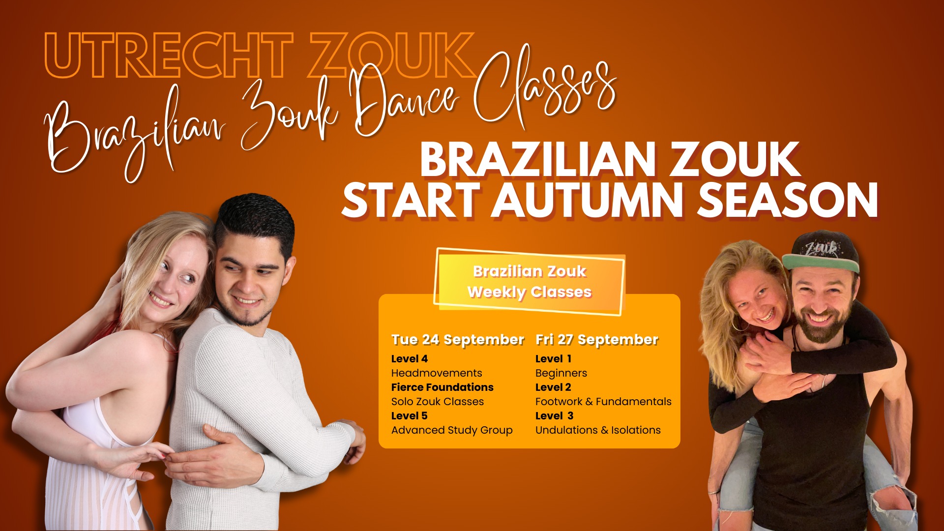 New Season Brazilian Zouk & Lambada classes in Utrecht! Tuesday 24 Sept & Friday 27 Sept
