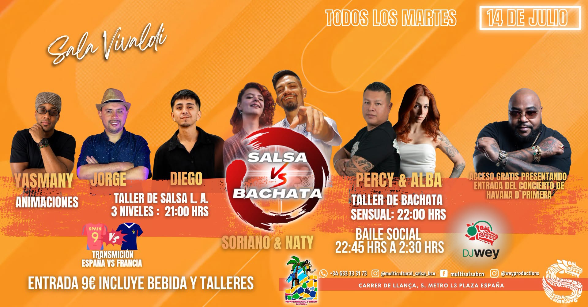 SALSA VS BACHATA: TALLERES DE SALSA L.A. Y BACHATA SENSUAL+ SOCIAL EN SALA VIVALDI