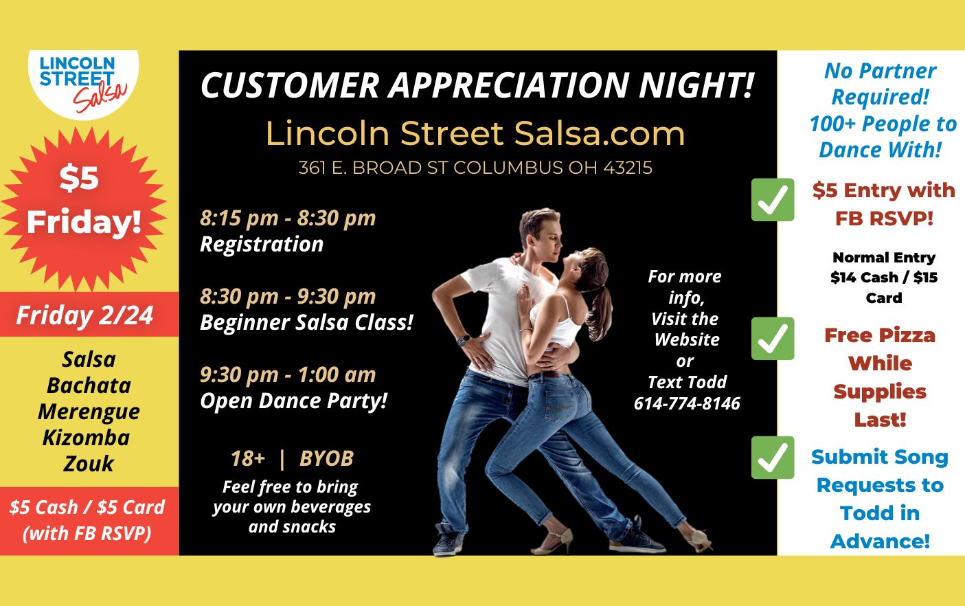 Five-Dollar Friday! Lincoln Street Salsa Customer Appreciation Night!