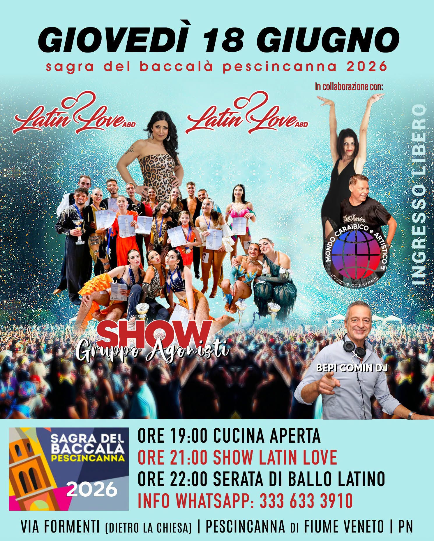 Giovedì 18 Giugno 2026 🔥 FIESTA LATINA 🔥 Sagra del Baccalà Pescincanna