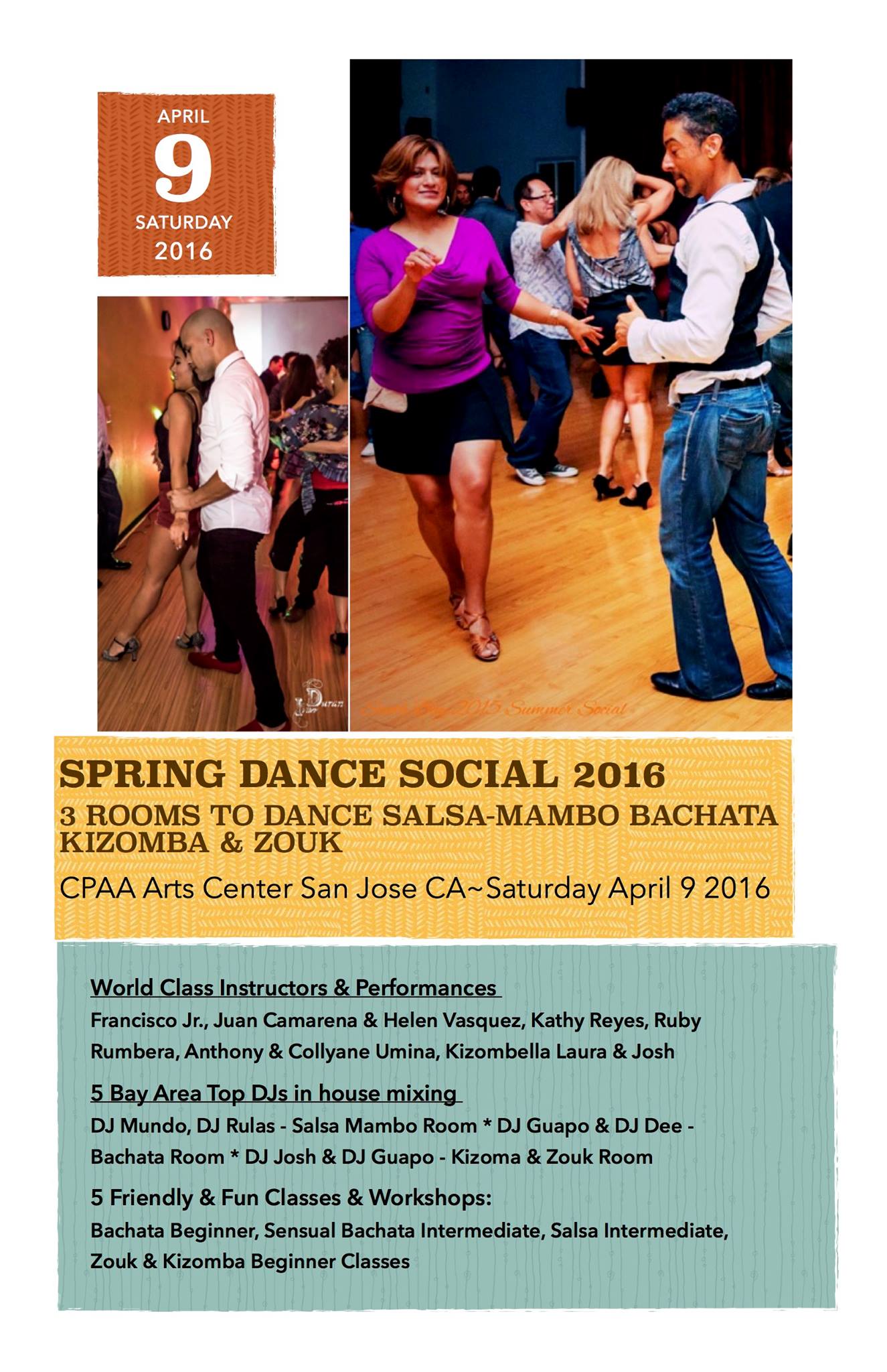 Spring Dance Social 2016 ~ 3 Rooms to Dance Salsa Mambo BACHATA Kizomba & Zouk