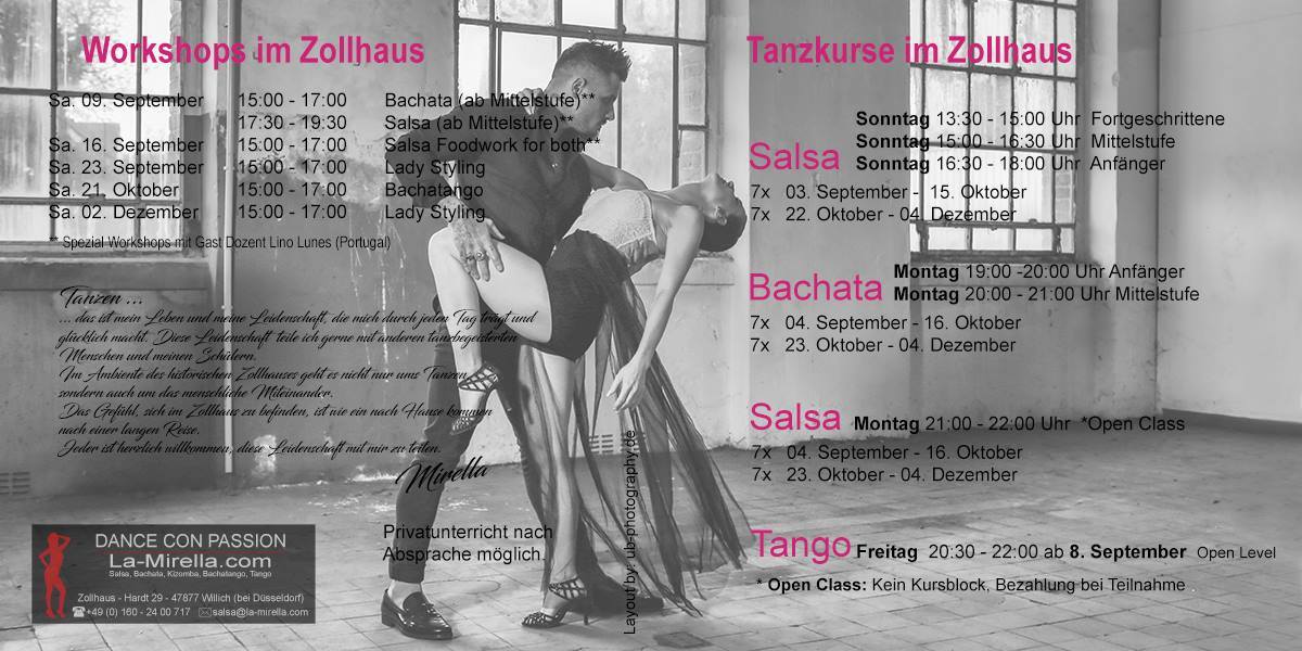 Tanzkurse & Workshops ab September: Salsa Bachata Kizomba Tango