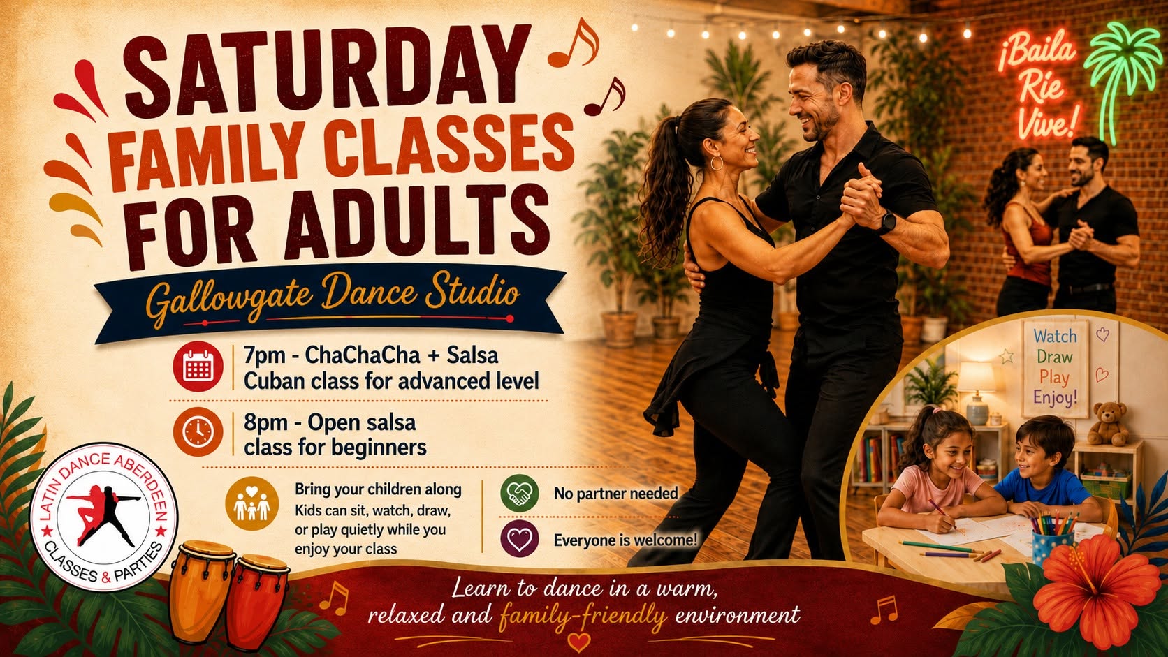 Saturday Salsa-ChaChaCha session for adults.