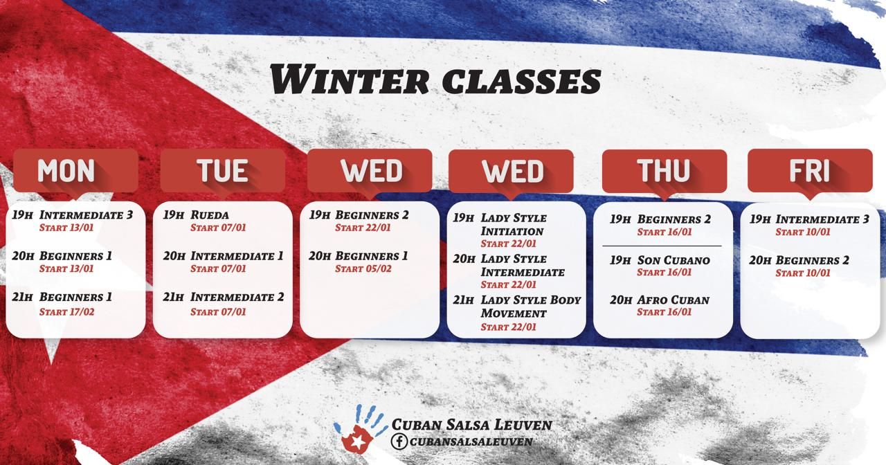 Cuban Salsa classes in Leuven - Winter Schedule 2025 - Classes starting in January February