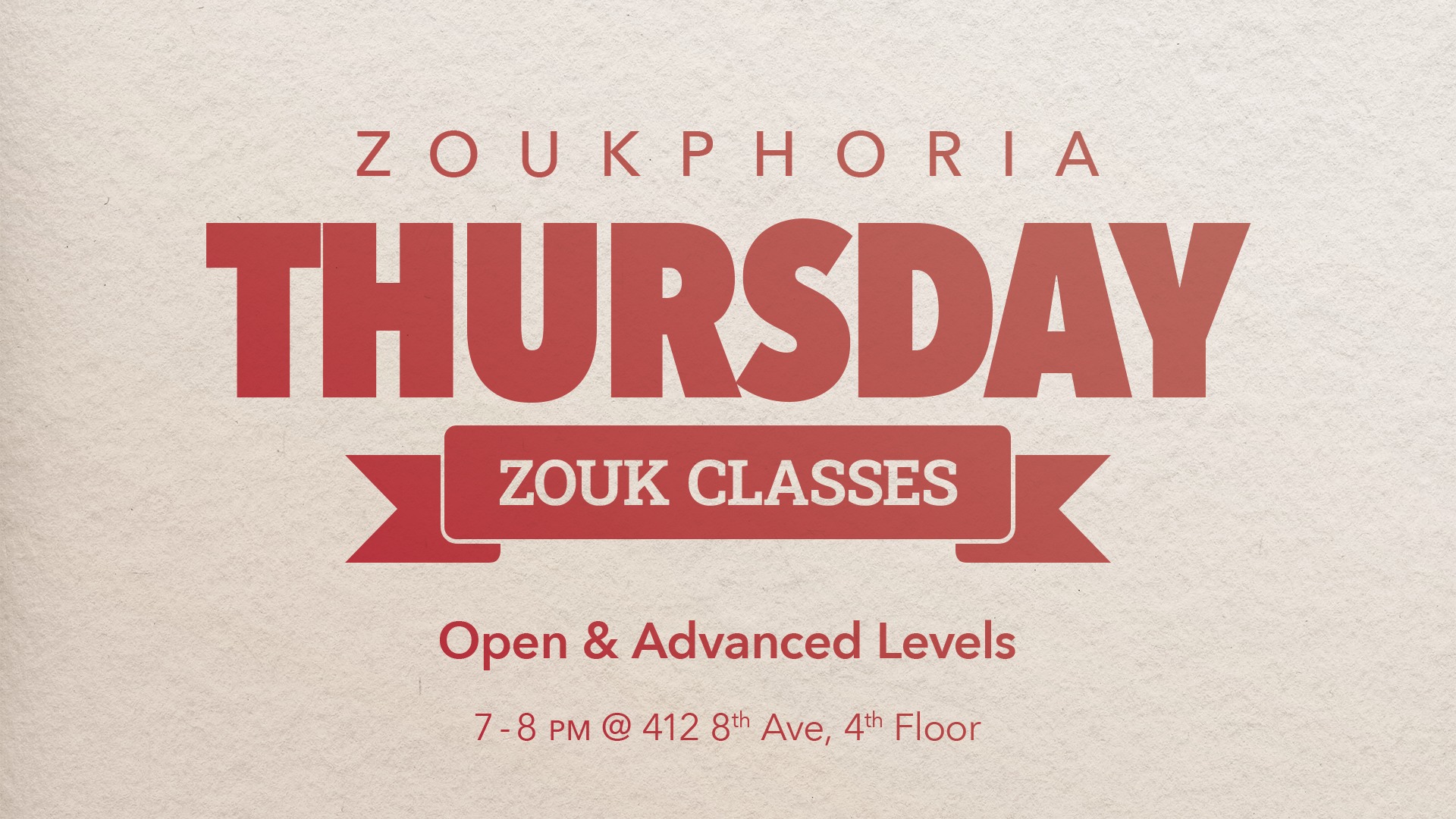 Zoukphoria Thursday Zouk Classes - Open & Advanced Levels