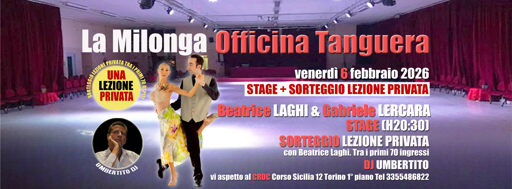 VENERDI 6 FEBBRAIO MILONGA OFFICINA TANGUERA STAGE BEATRICE & GABRIELE + SORTEGGIO LEZIONE PRIVATA!