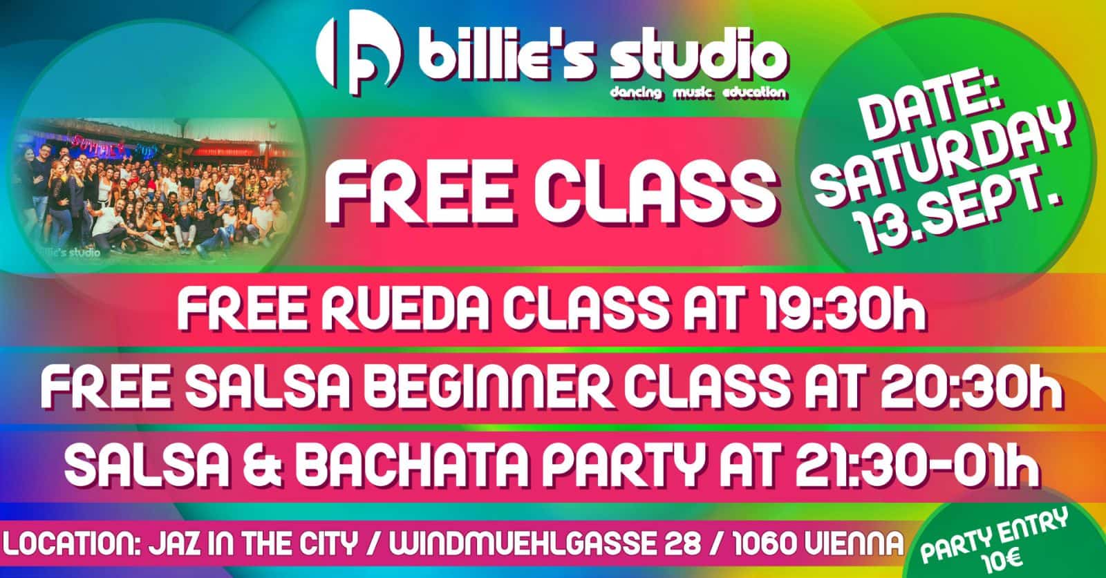 FREE RUEDA AND SALSA CLASS by Billie's Studio