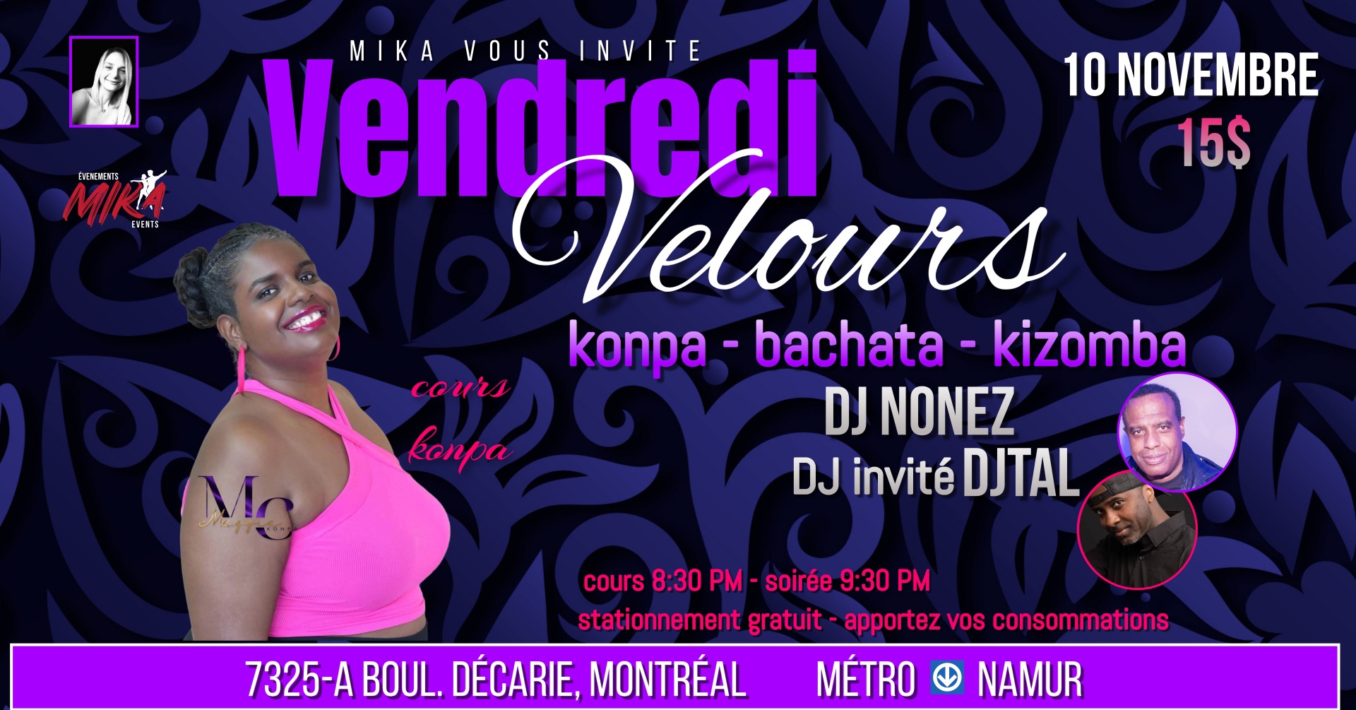 VENDREDI Velours, 10 novembre konpa-bachata-kiz 💜 cours konpa 8:30 pm