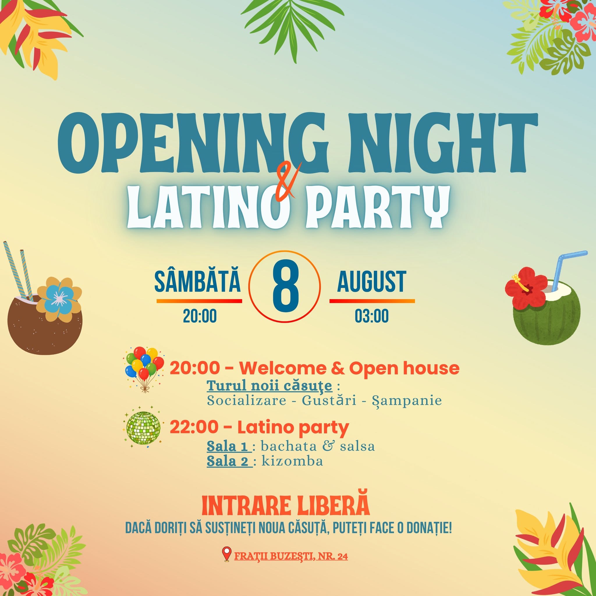 Opening Night & Latino Party Sâmbătă 8 August, ⏰ 20:00 VivaDance Craiova