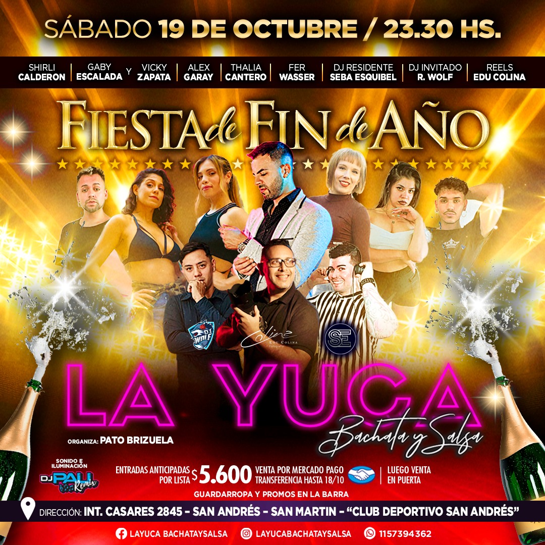 *La Yuca Bachata & Salsa #27 FIN DE AÑO* - Sab. 19 de OCTUBRE, 23.30hs - San Martin