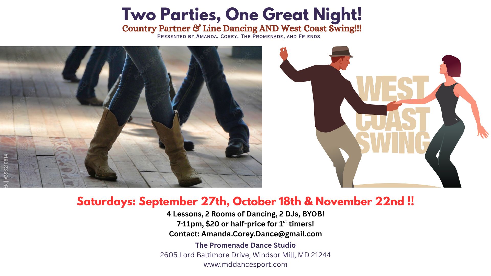 Country Partner & Line Dancing AND West Coast Swing Party!!