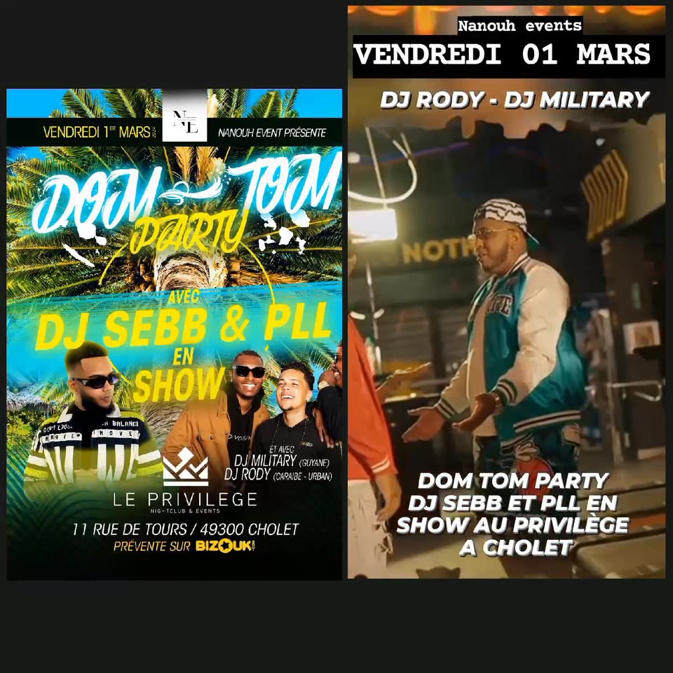 DOM TOM PARTY AVEC DJ SEBB (974) ET PLL ( MAYA) A CHOLET AU PRIVILÈGE