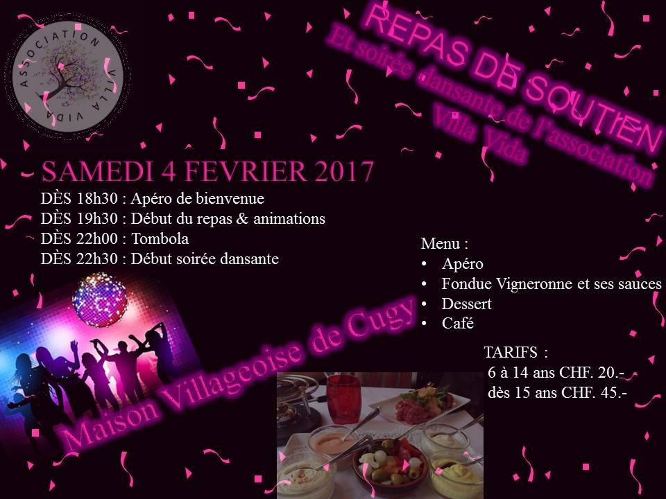 Repas de soutien et soirée dansante Villa Vida
