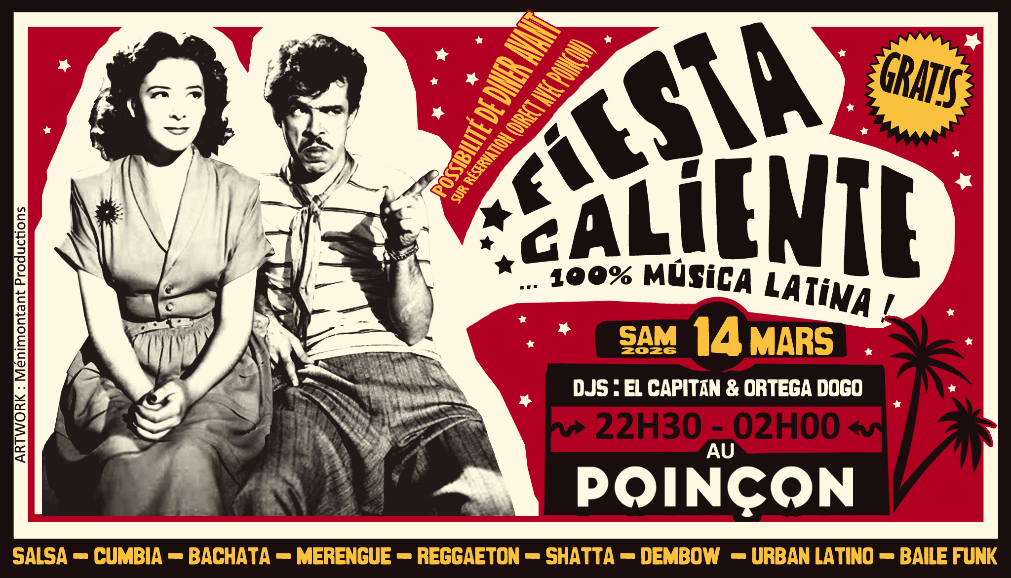 FiESTA CALiENTE 🕺 14 03 🪅 SOiREE LATiNO GRATUiTE !!! à PARiS 14è 💃 Salsa, Reggaeton y Mááás !
