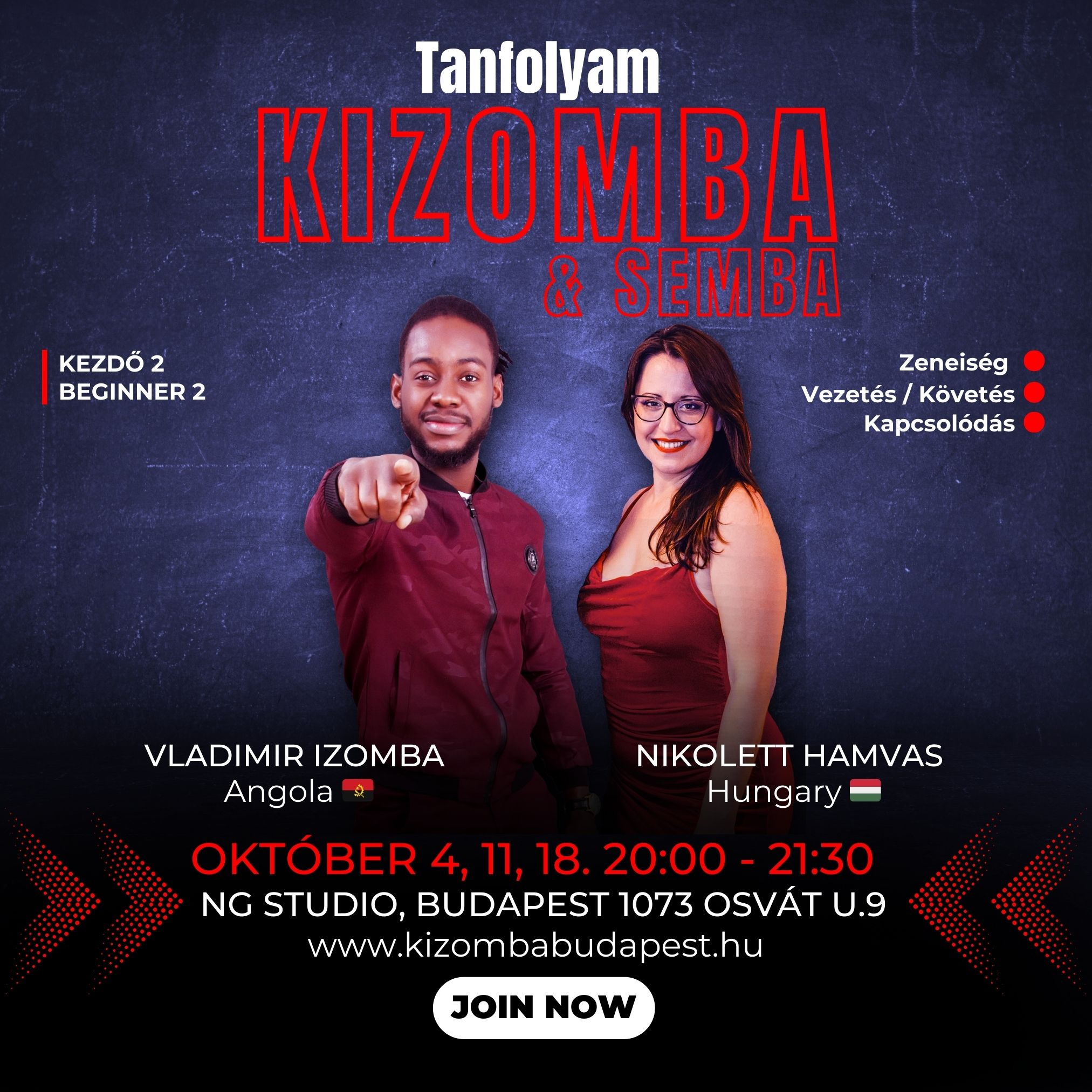 KIZOMBA KEZDŐ2 Kurzus Októberben Budapesten KIZOMBA BEGINNER2 Classes in Budapest