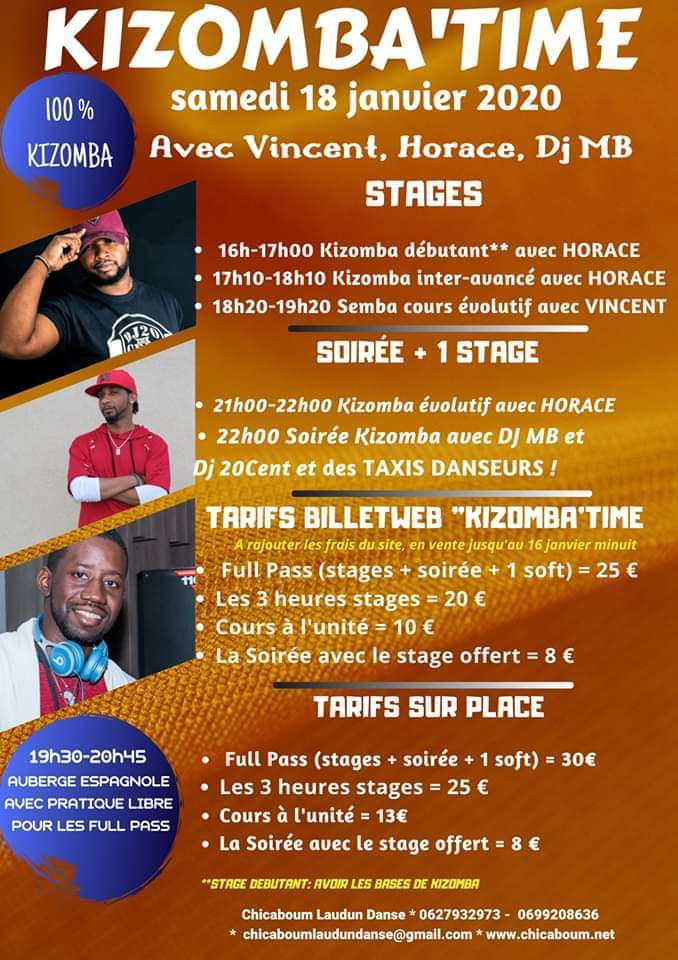 Kizomba'Time le samedi 18 janvier avec taxi danseurs