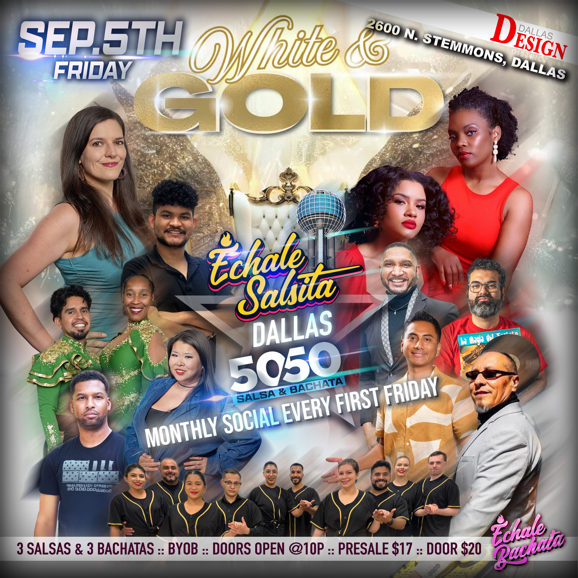Echale Salsita Dallas September White & Gold