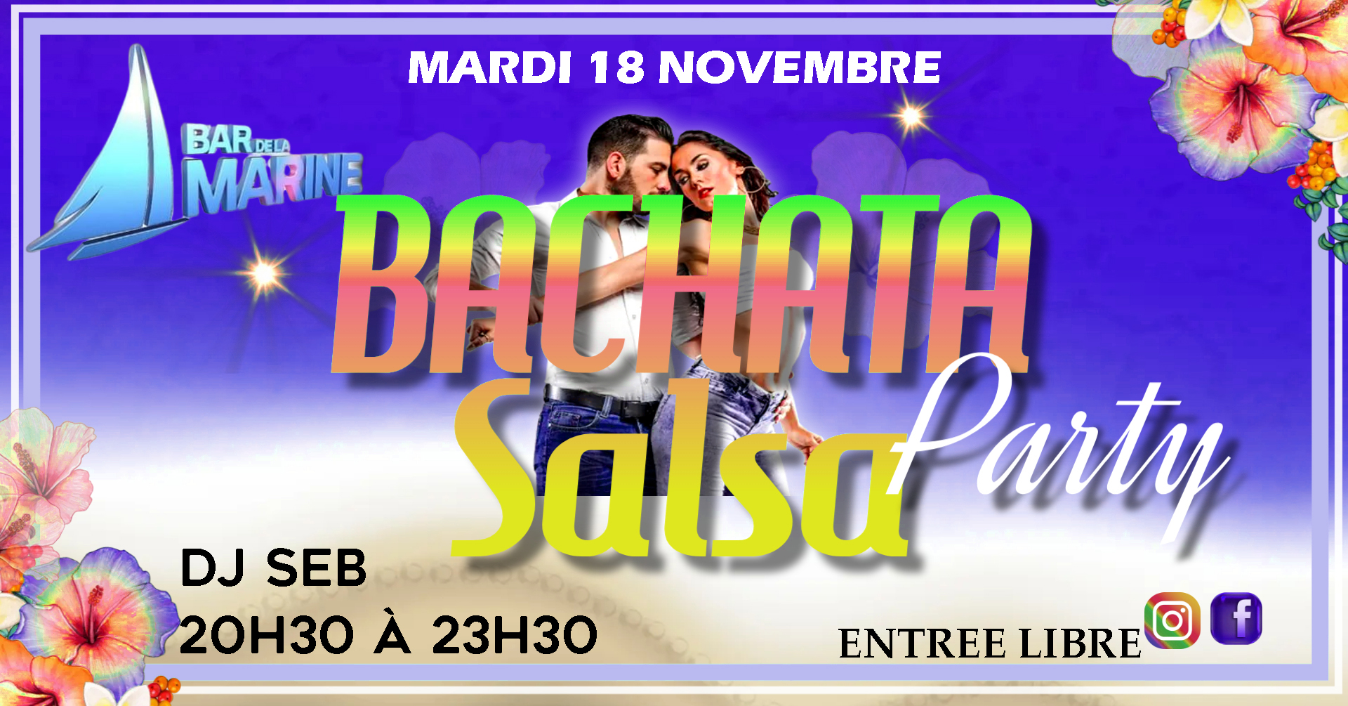 ⭐Soirée BACHATA Salsa⭐Mardi 18 NOV BAR DE LA MARINE St Gilles 💥Entrée Libre💥 20h30 à 23h30