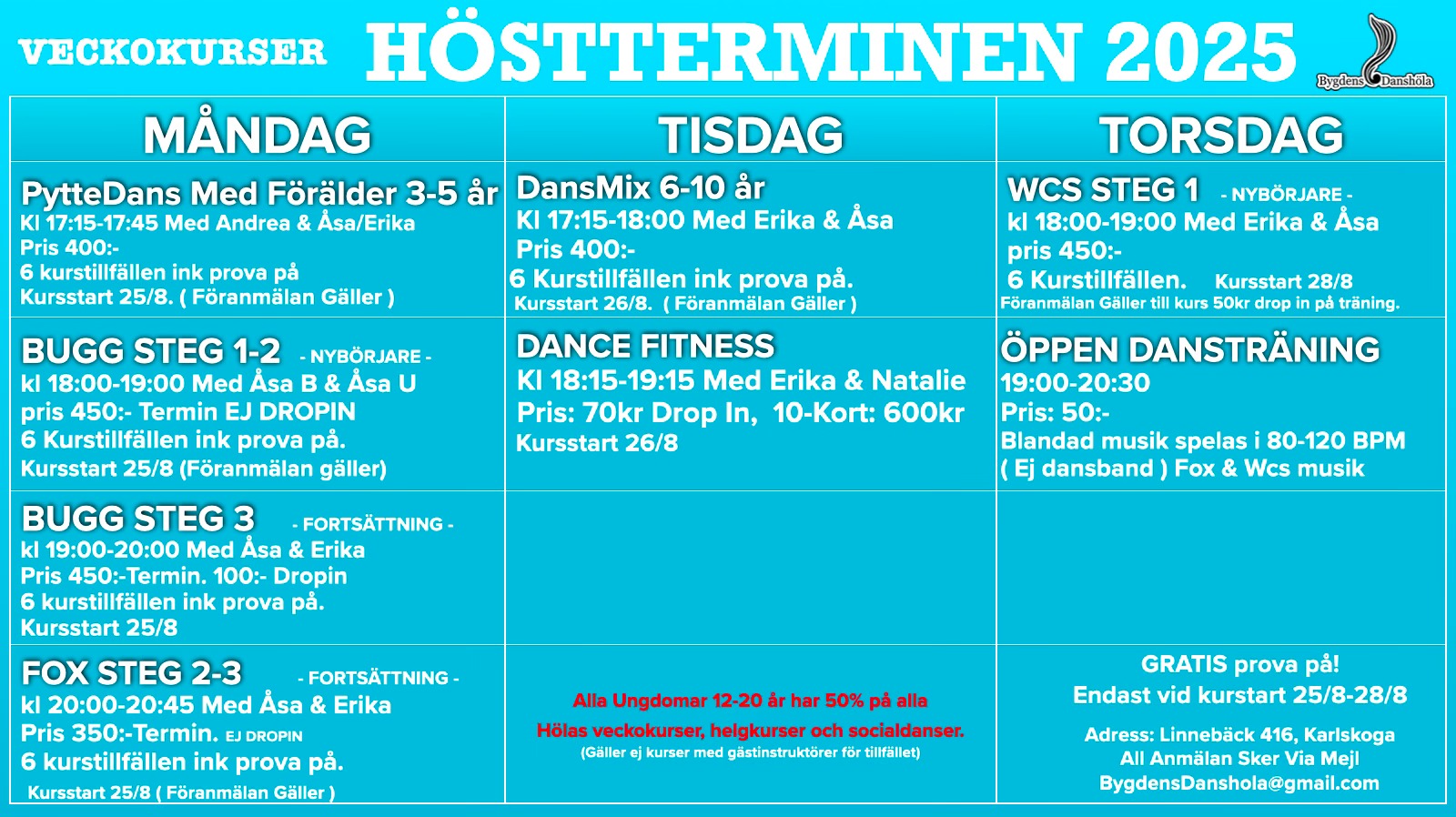 Hösten 2025 Veckokurser Del 1 !NYTT SCHEMA!