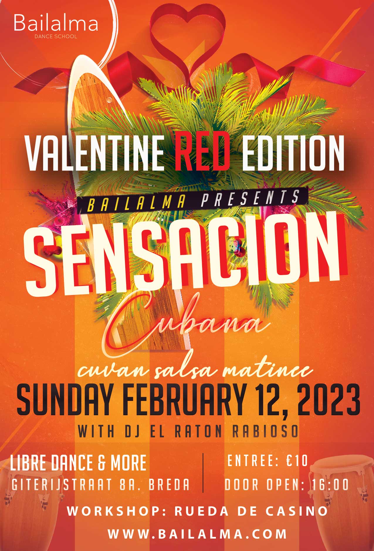 Sensación Cubana Cubaanse Salsa Matinee Valentine RED Edition 12 februari 2023