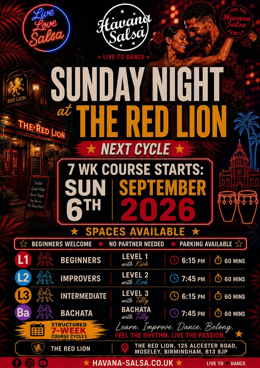 π₯ New 7-Week Salsa & Bachata Course Birmingham Sundays at The Red Lion π