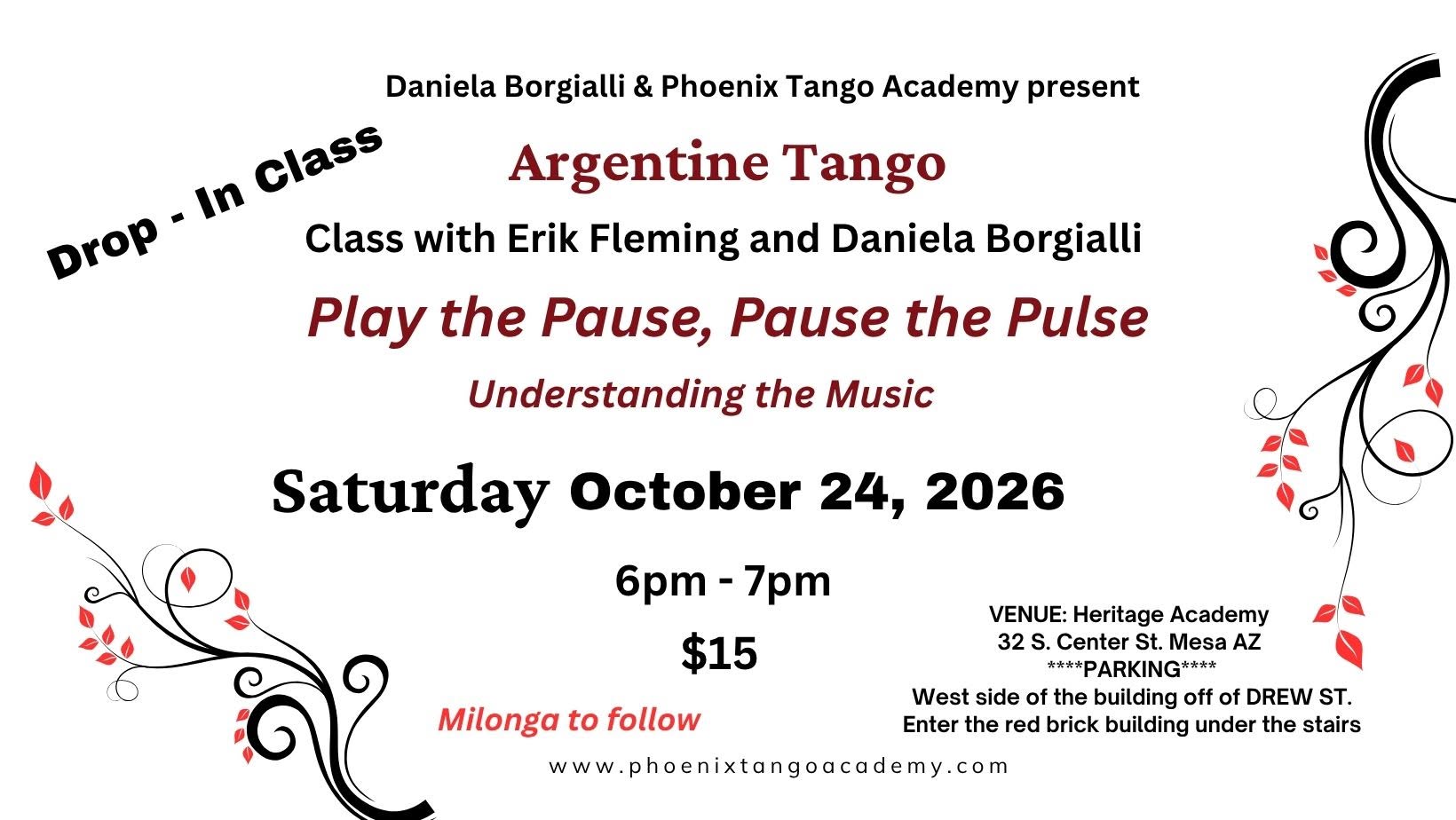 "Play the Pause, Pause the Pulse" - Drop in Argentine Tango with Erik Fleming & Daniela Borgialli