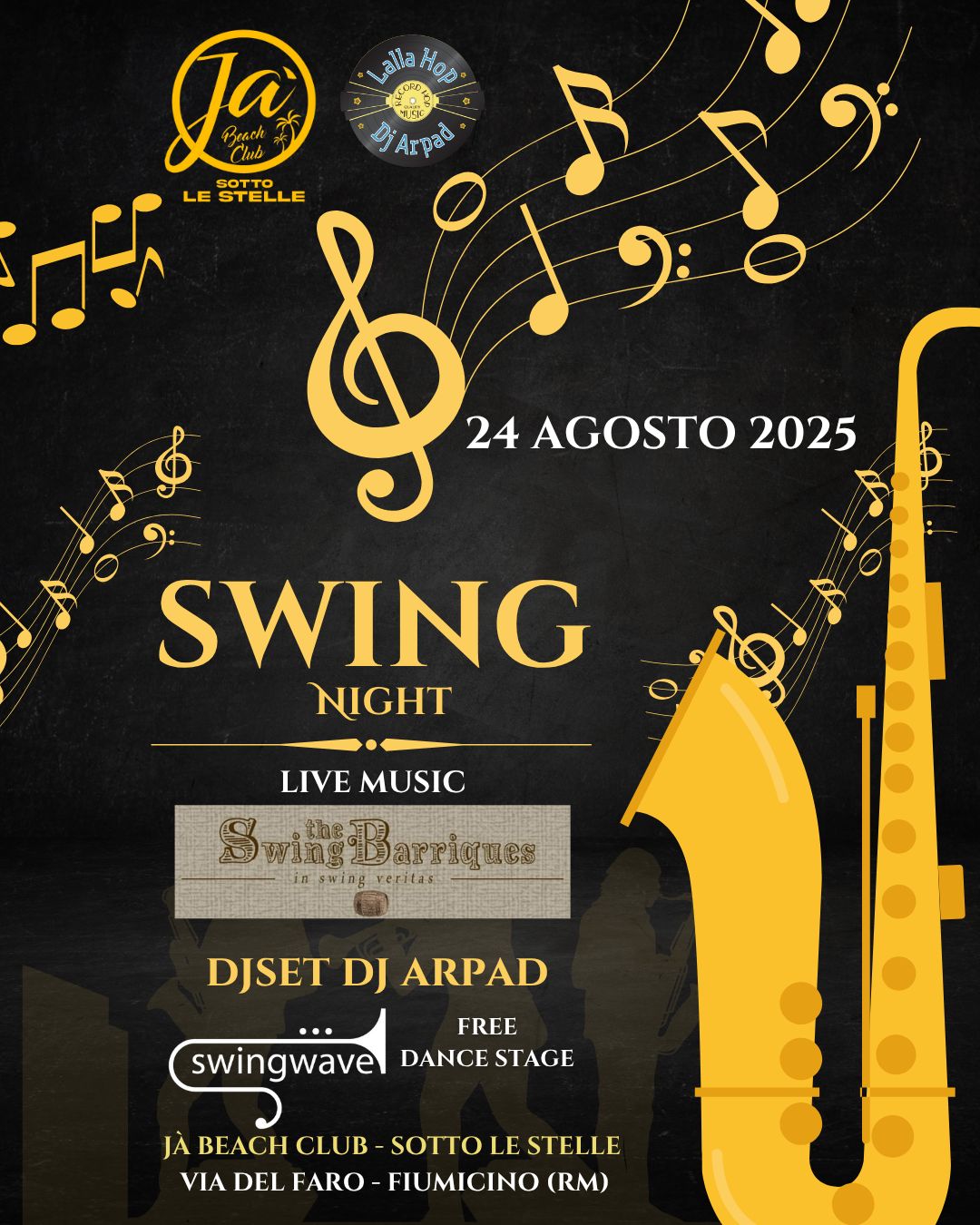 Swing Night 24 agosto - Jà Beach Club - Sotto Le Stelle @ Fiumicino