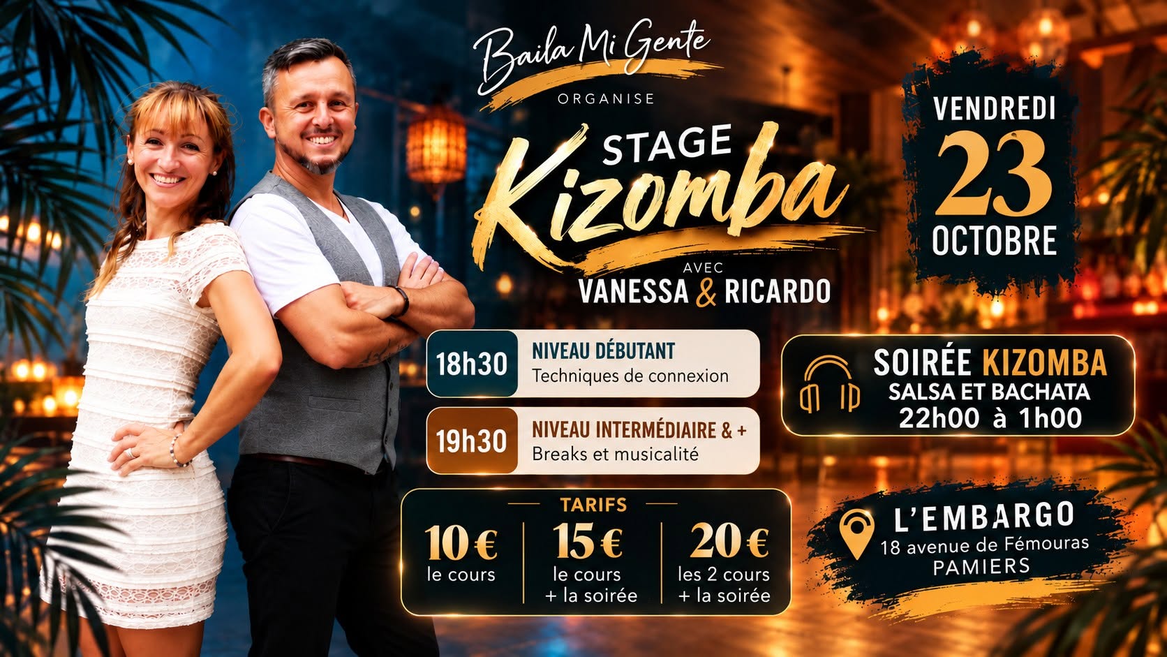 Stage Kizomba et soirée SBK vendredi 23 octobre à Pamiers