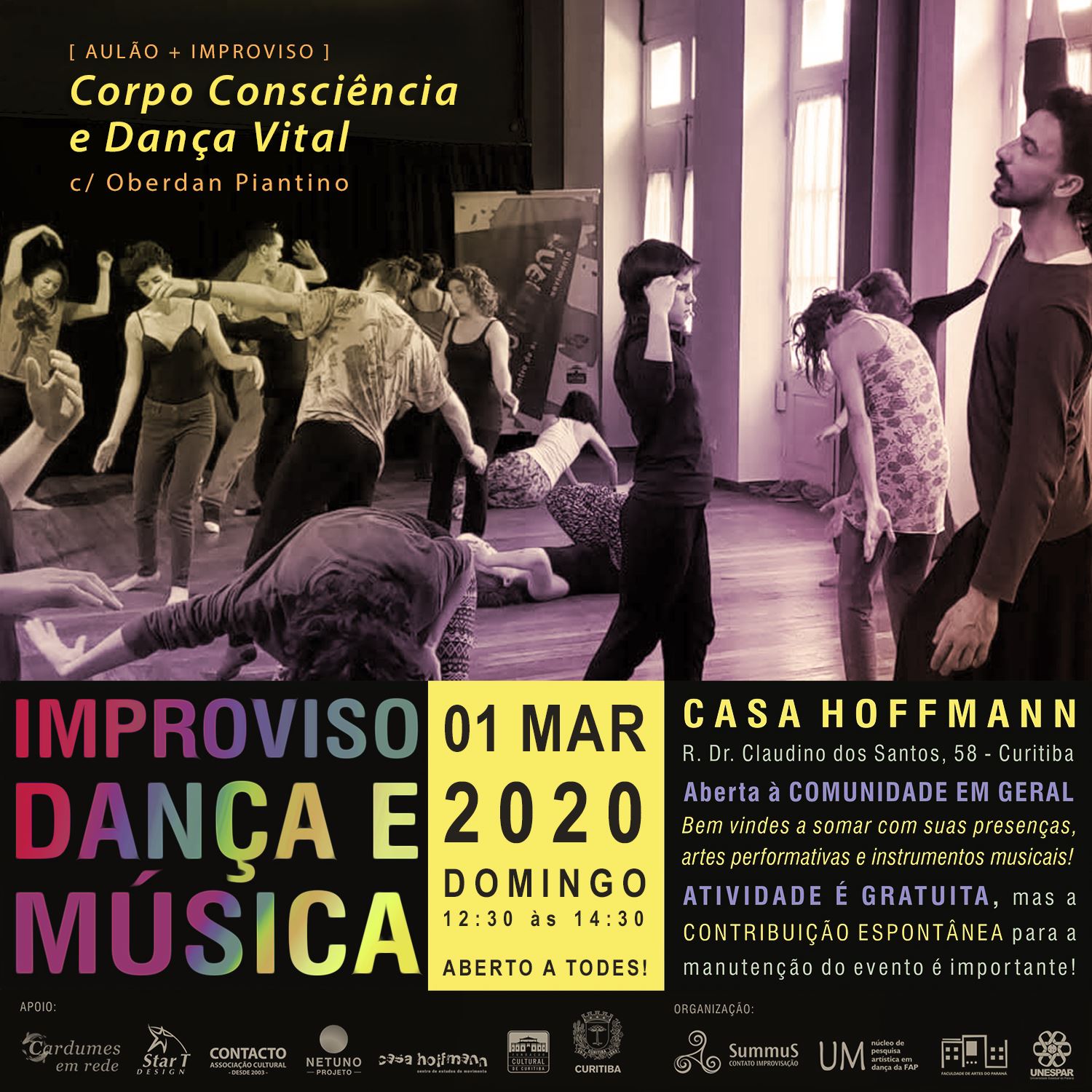 Improviso Dança e Música: Aulão Corpo Consciência e Dança Vital