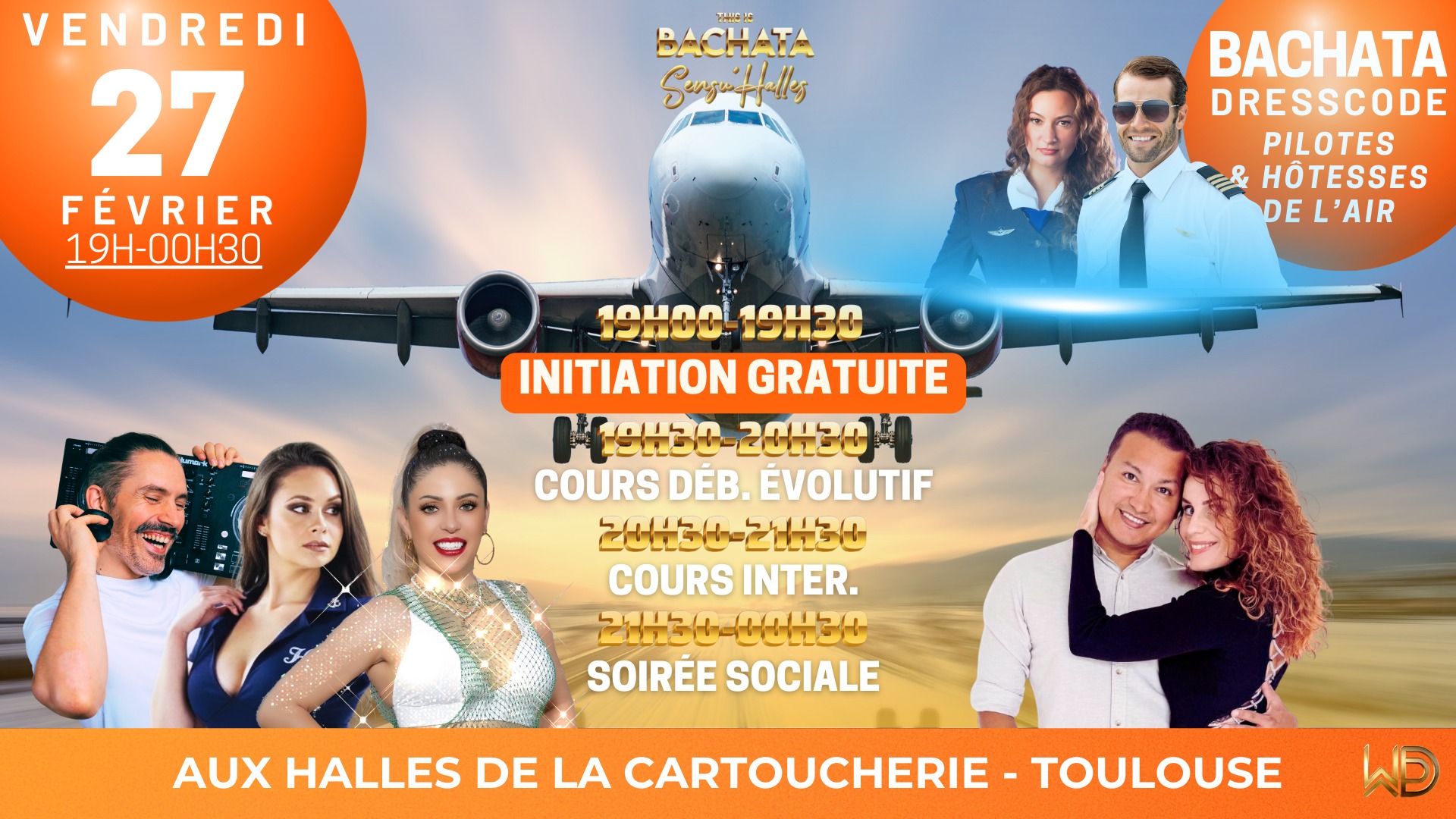 BACHATA ✈️👨✈️👩✈️ PILOTE & HÔTESSE🎉 INITIATION-COURS-SOIRÉE 📍 HALLES DE LA CARTOUCHERIE