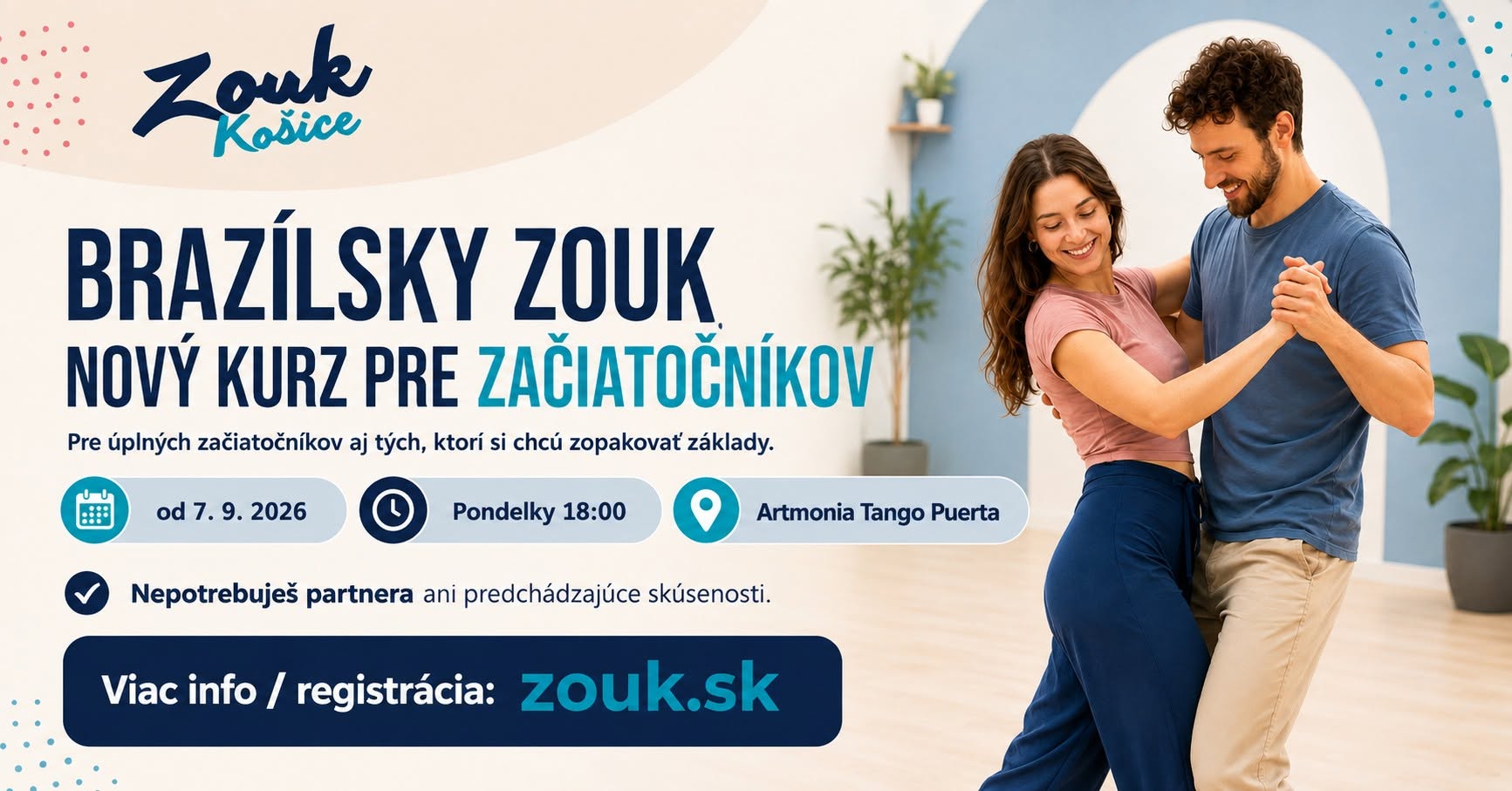 Brazílsky zouk - tanečný kurz pre začiatočníkov