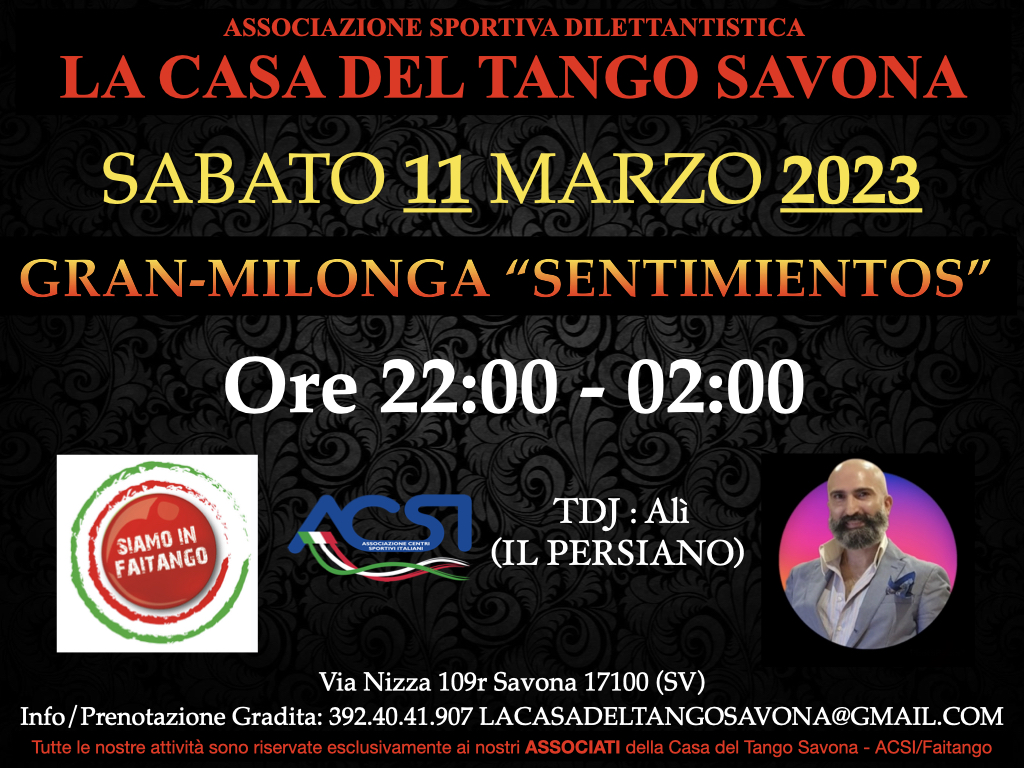 Gran-Milonga "Sentimientos" alla CASA DEL TANGO SAVONA ASD!