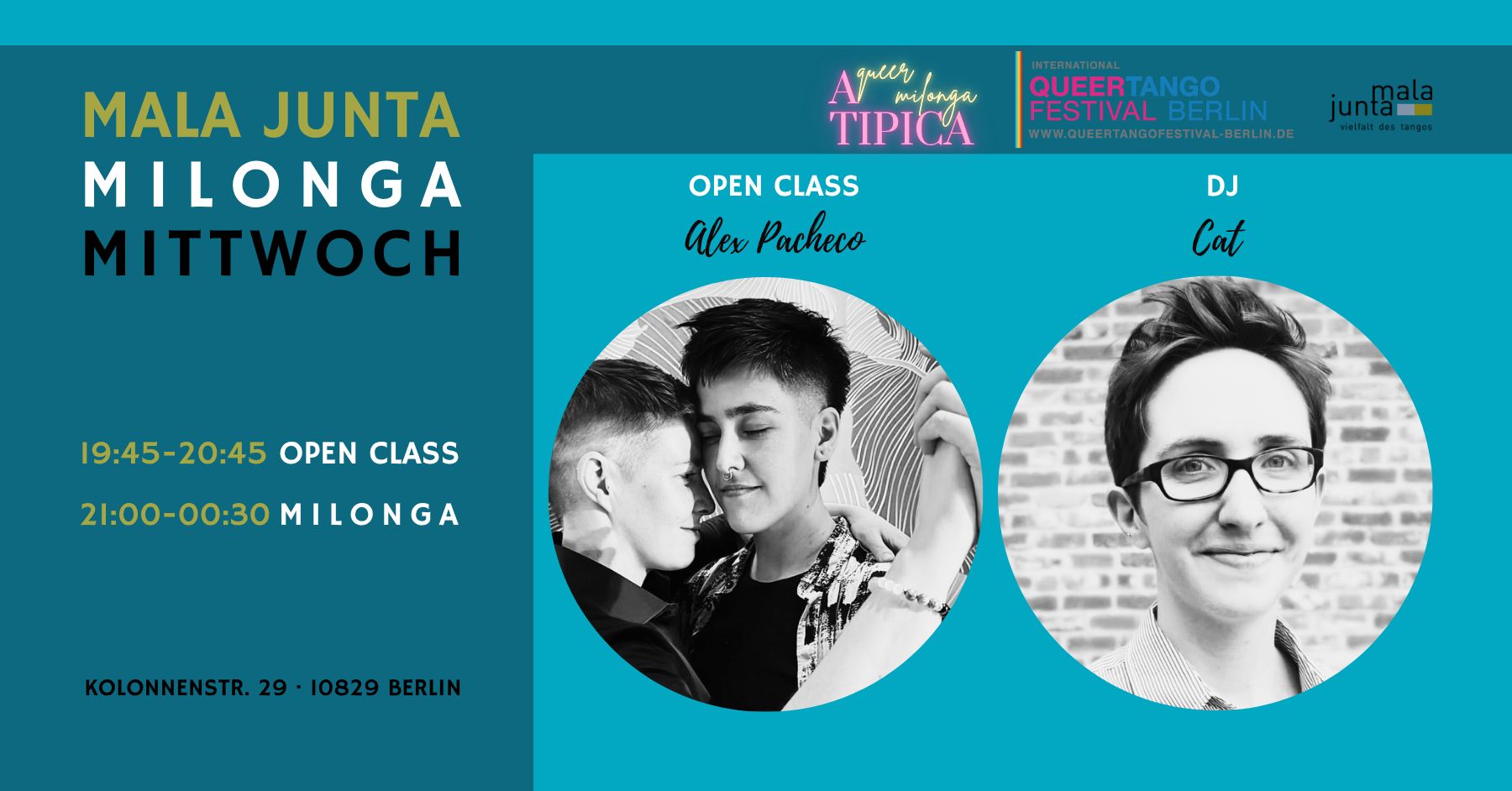 Mala Junta Milonga Mittwoch ATIPICA QUEER Edition OPEN CLASS mit Alex Pacheco DJ Cat