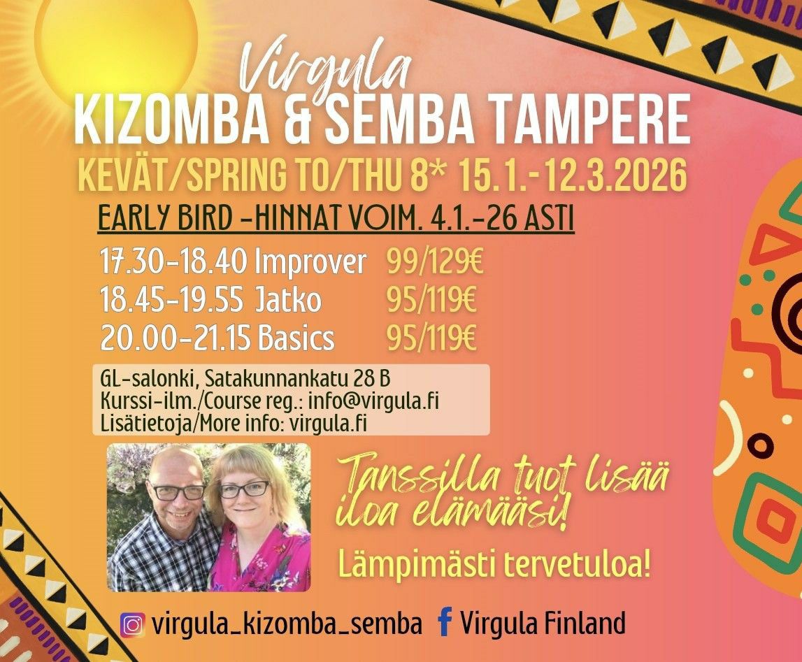 Virgulan kevätkurssit kizomba ja semba 2026 Tampere