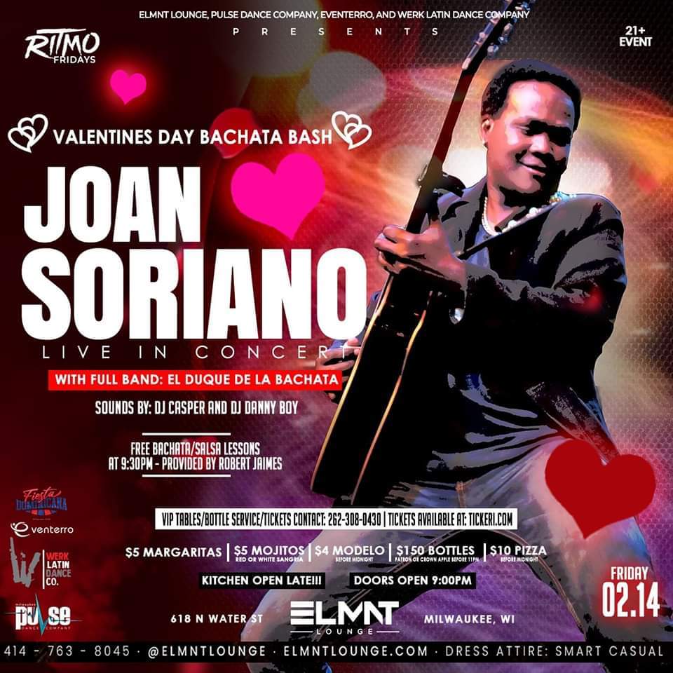 Valentine's Day Bachata Bash w Joan Soriano LIVE