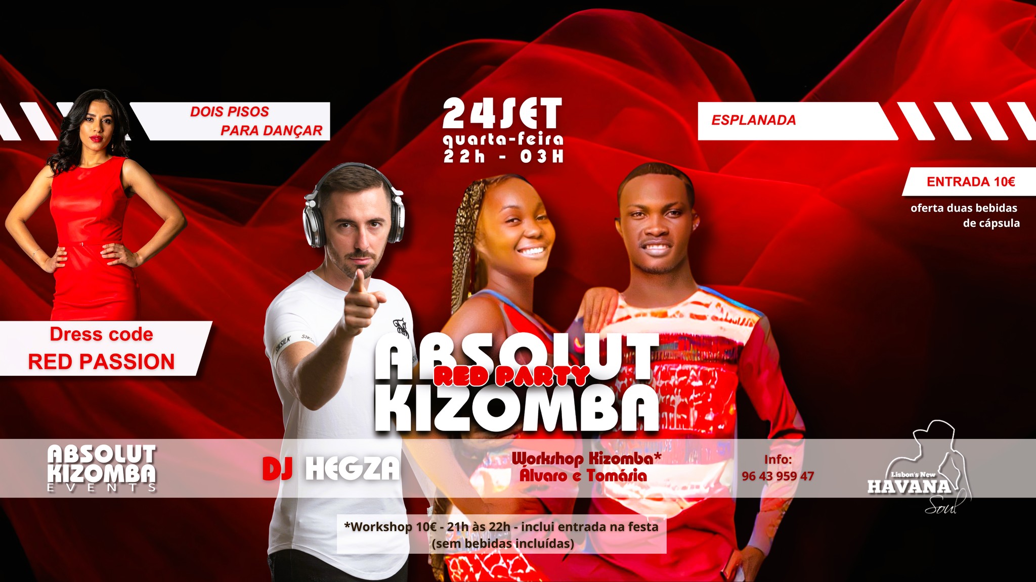 Quarta-Feira - Absolut Kizomba RED SEXY PARTY! @ HAVANA! - 24.SET! - Antes da Festa Workshop!