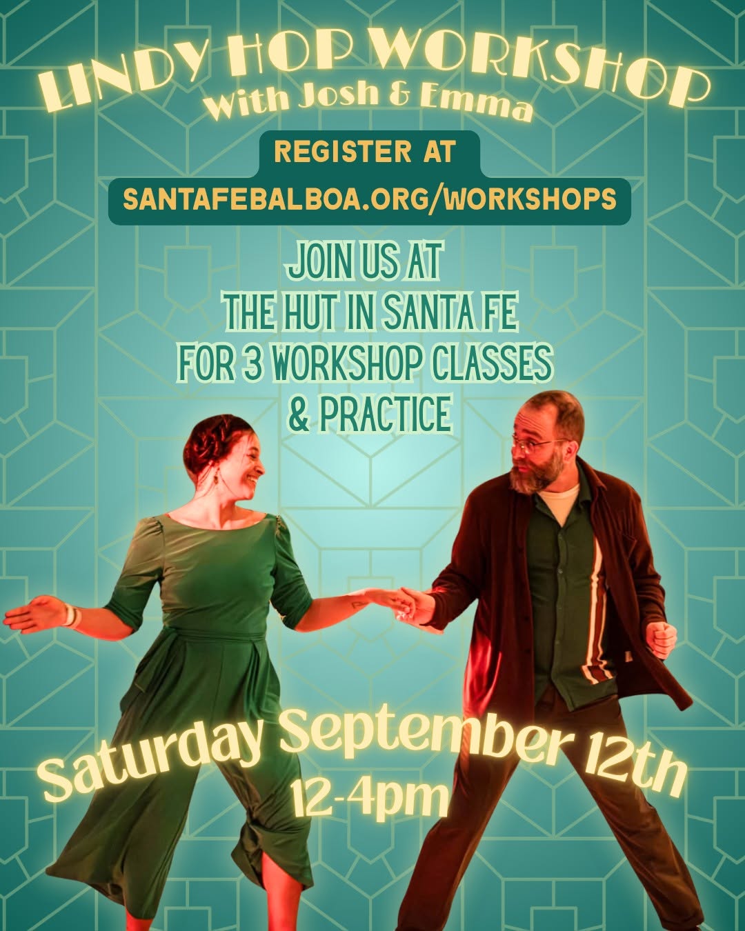Lindy Hop Workshop w Josh & Emma September 12, 2026 at the Hut in Santa Fe