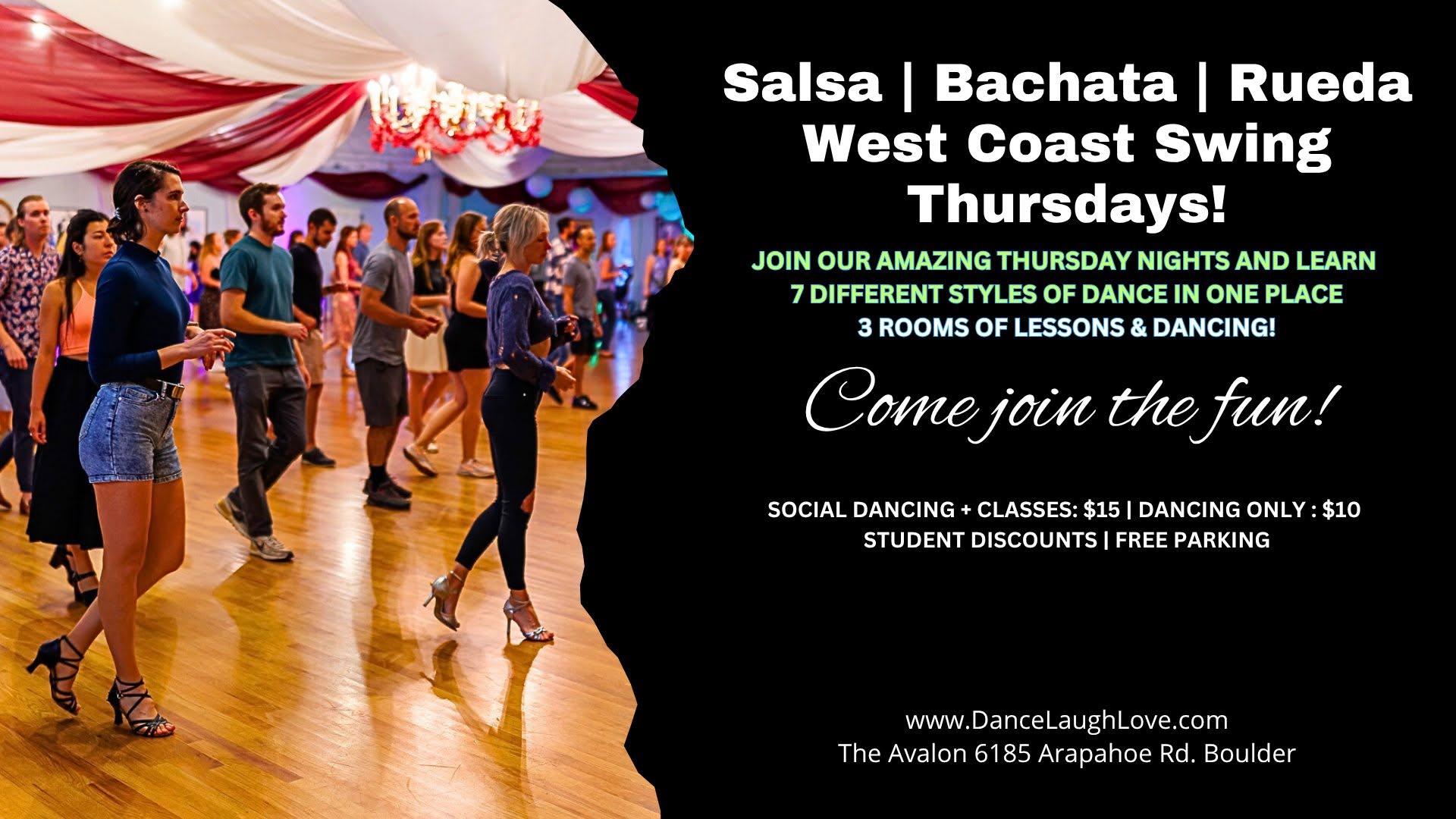 Salsa, Rueda, Bachata, West Coast Swing! Let's Dance!