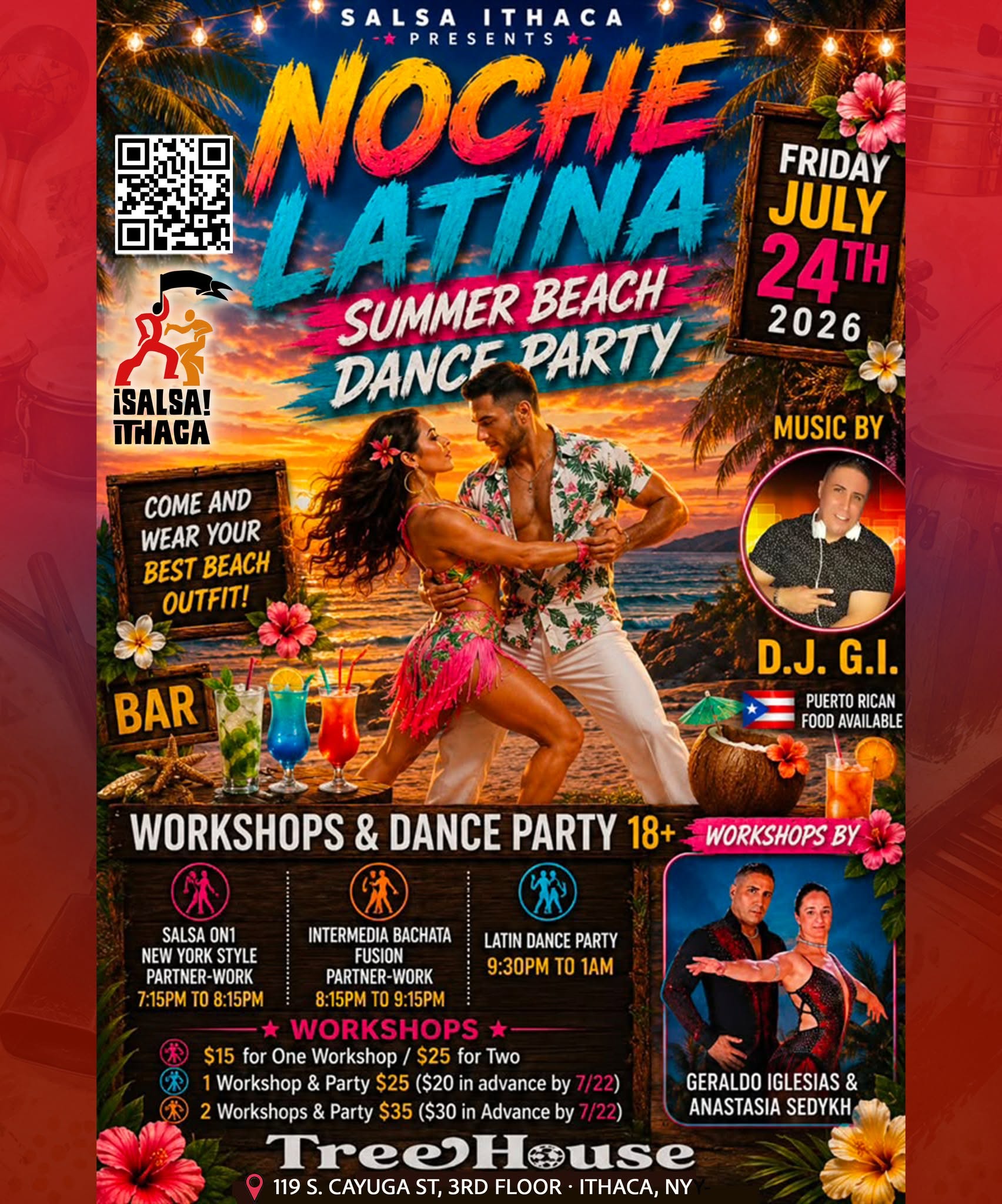 NOCHE LATINA BEACH PARTY ⛱️ MUSIC & WORKSHOPS with GERALDO & ANASTASIA 💃🏿 FOOD & LOUNGE