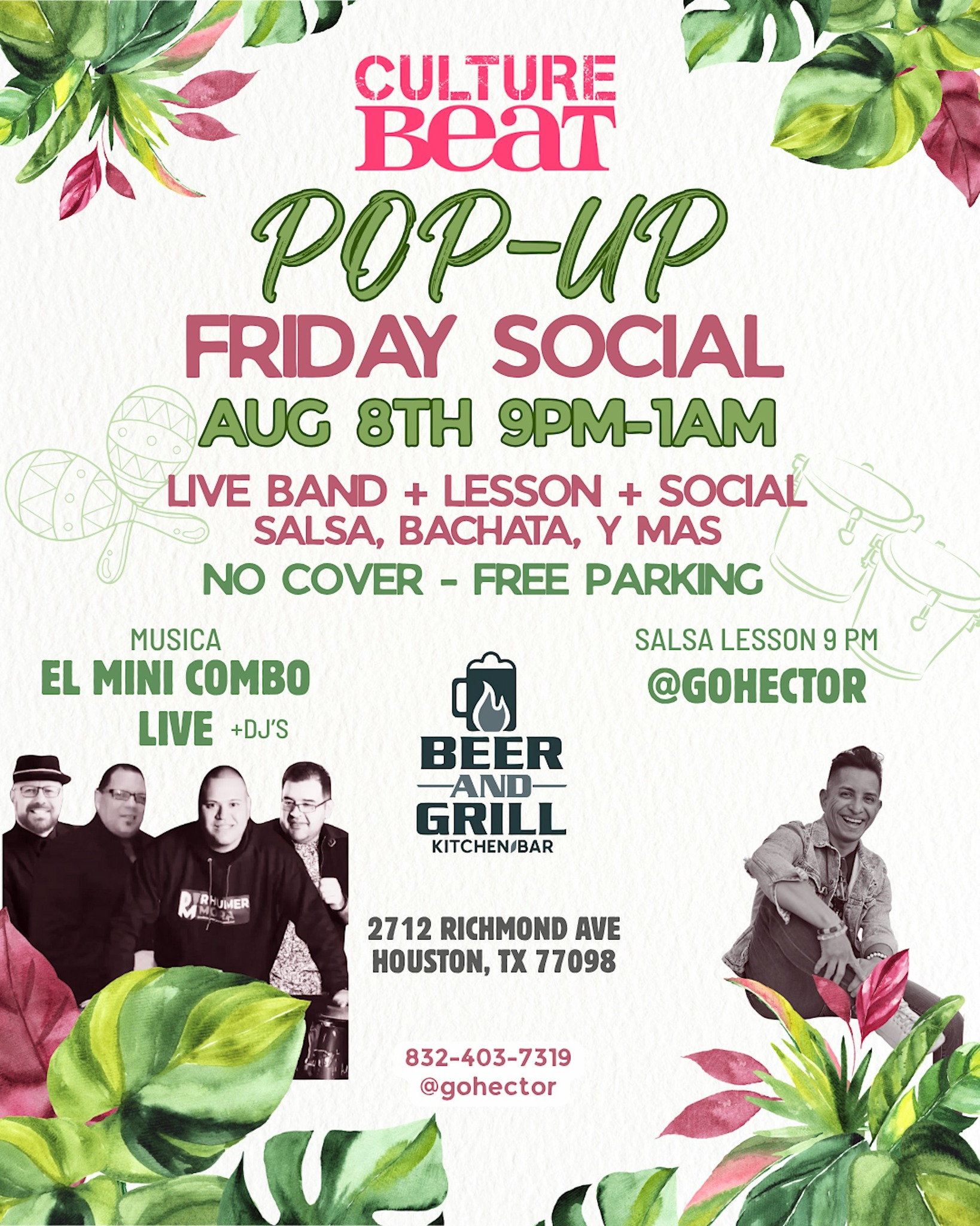 Culture Beat Pop-Up FRIDAY SOCIAL LIVE BAND Salsa y Bachata FREE!