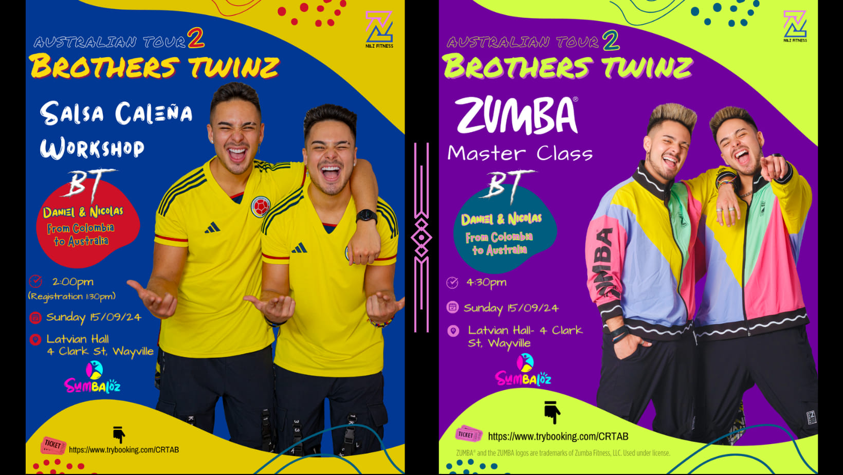 Brother Twinz in Adelaide: Salsa Caleña Workshop 2pm & Zumba Master Class 4:30pm
