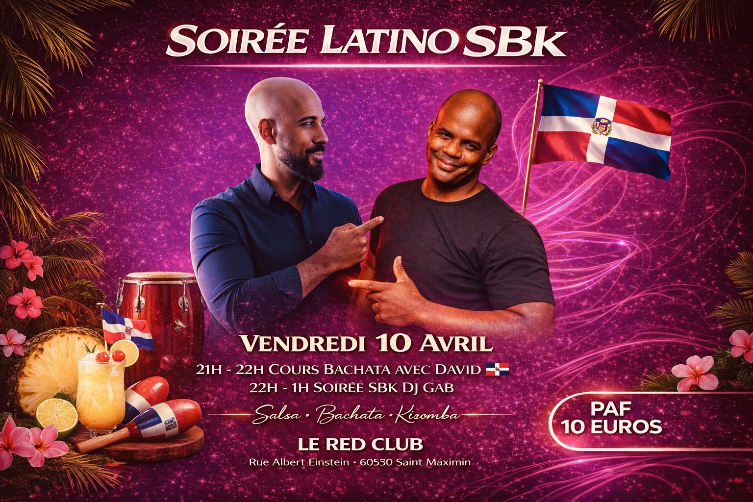 🟣SOIRÉE LATINO SBK🟣Cours de Bachata by David🇩🇴+SOIREE SBK au Red Club🔴