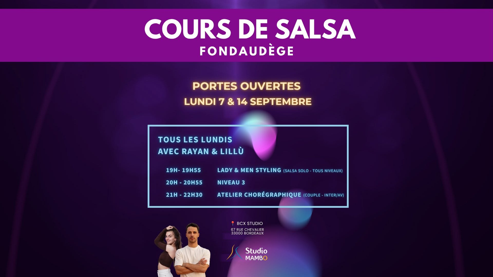 💃 Portes Ouvertes Salsa 2 lundis gratuits à Fondaudège Studio Mambo